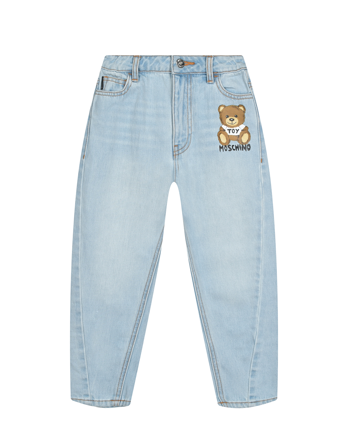 Голубые джинсы с принтом "медвежонок" Moschino детские, размер 104, цвет синий - фото 1