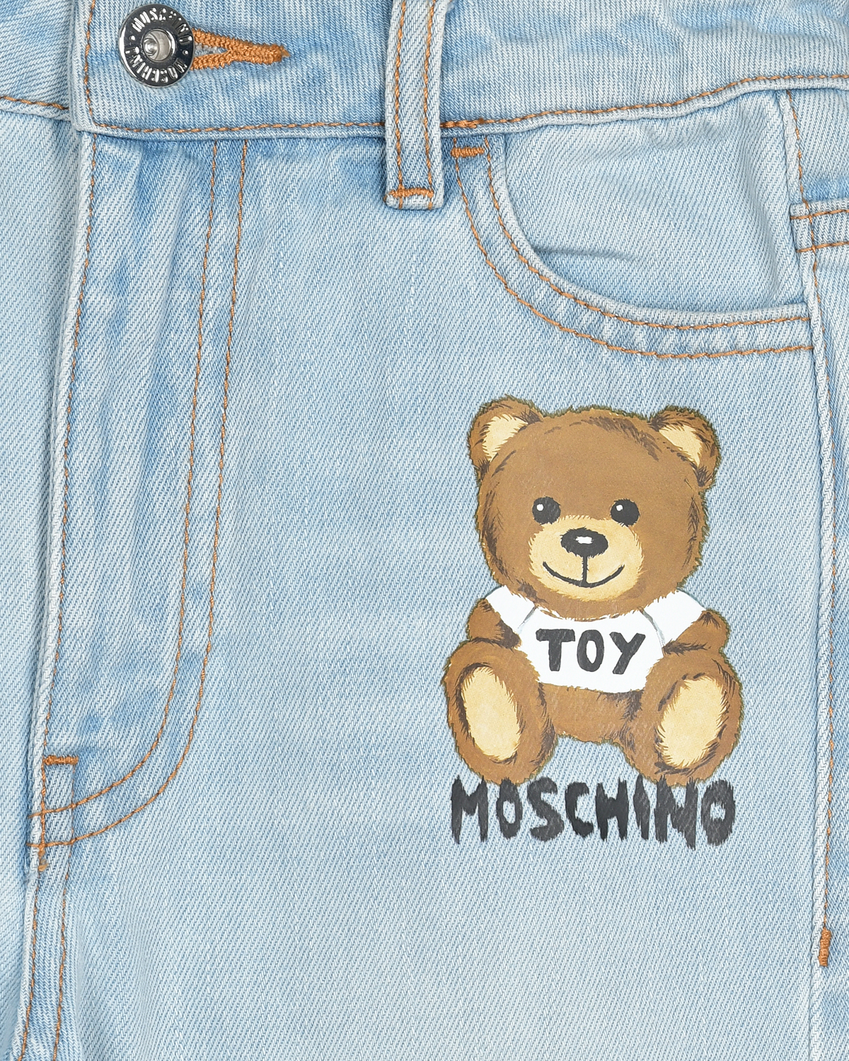 Голубые джинсы с принтом "медвежонок" Moschino детские, размер 104, цвет синий - фото 3