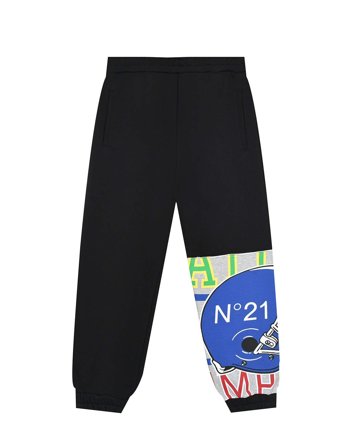 Черные спортивные брюки с брендированной вставкой No. 21 детские, размер 128, цвет черный