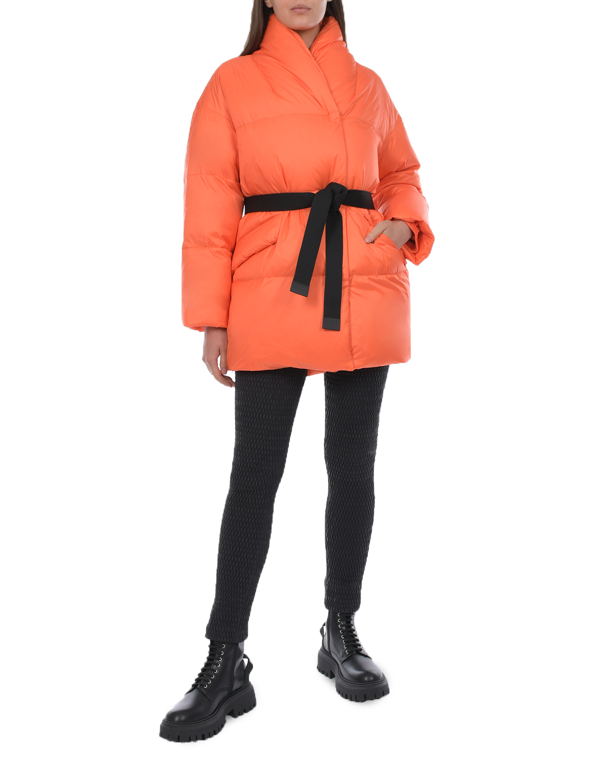 Оранжевая куртка с черным поясом Naumi, размер 36, цвет оранжевый - фото 5