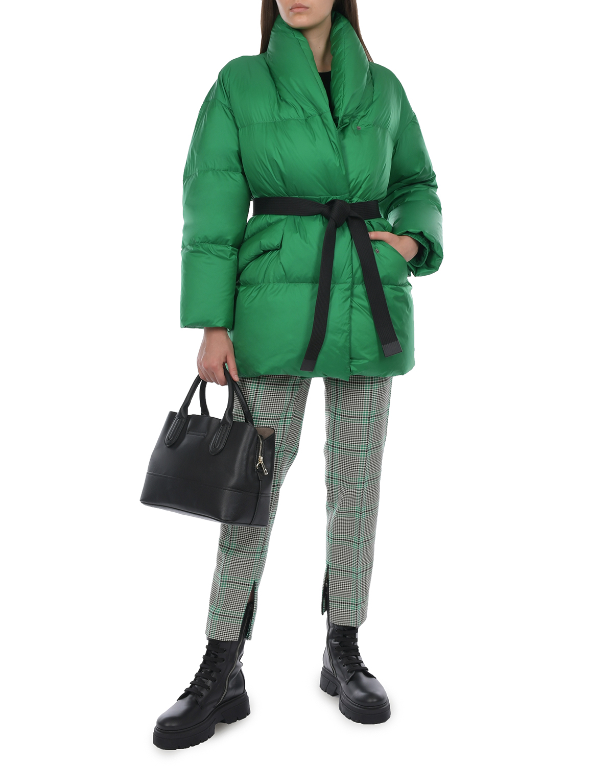 Зеленая куртка с черным поясом Naumi, размер 40, цвет зеленый - фото 5