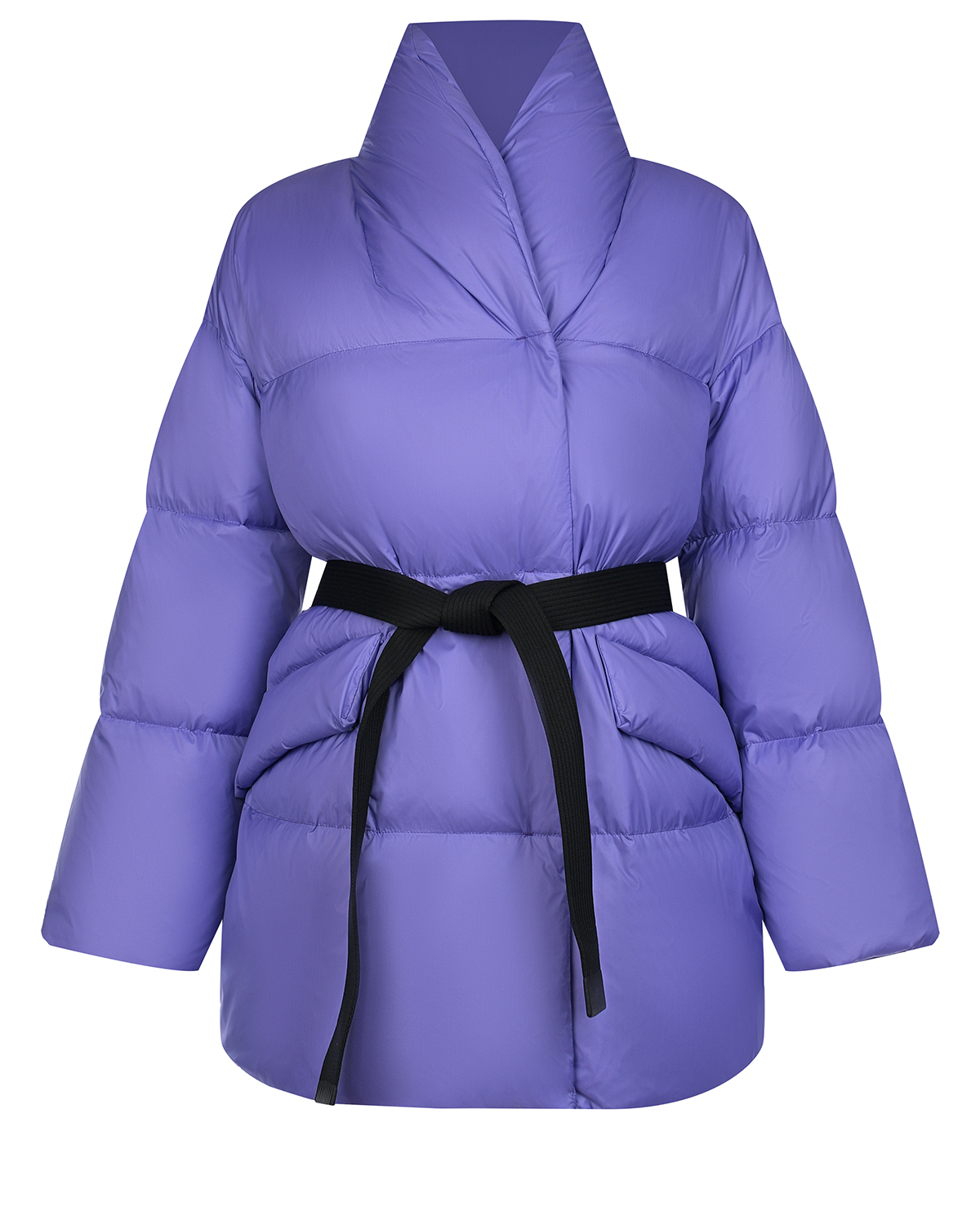 Лиловая куртка с черным поясом Naumi, размер 40, цвет лиловый