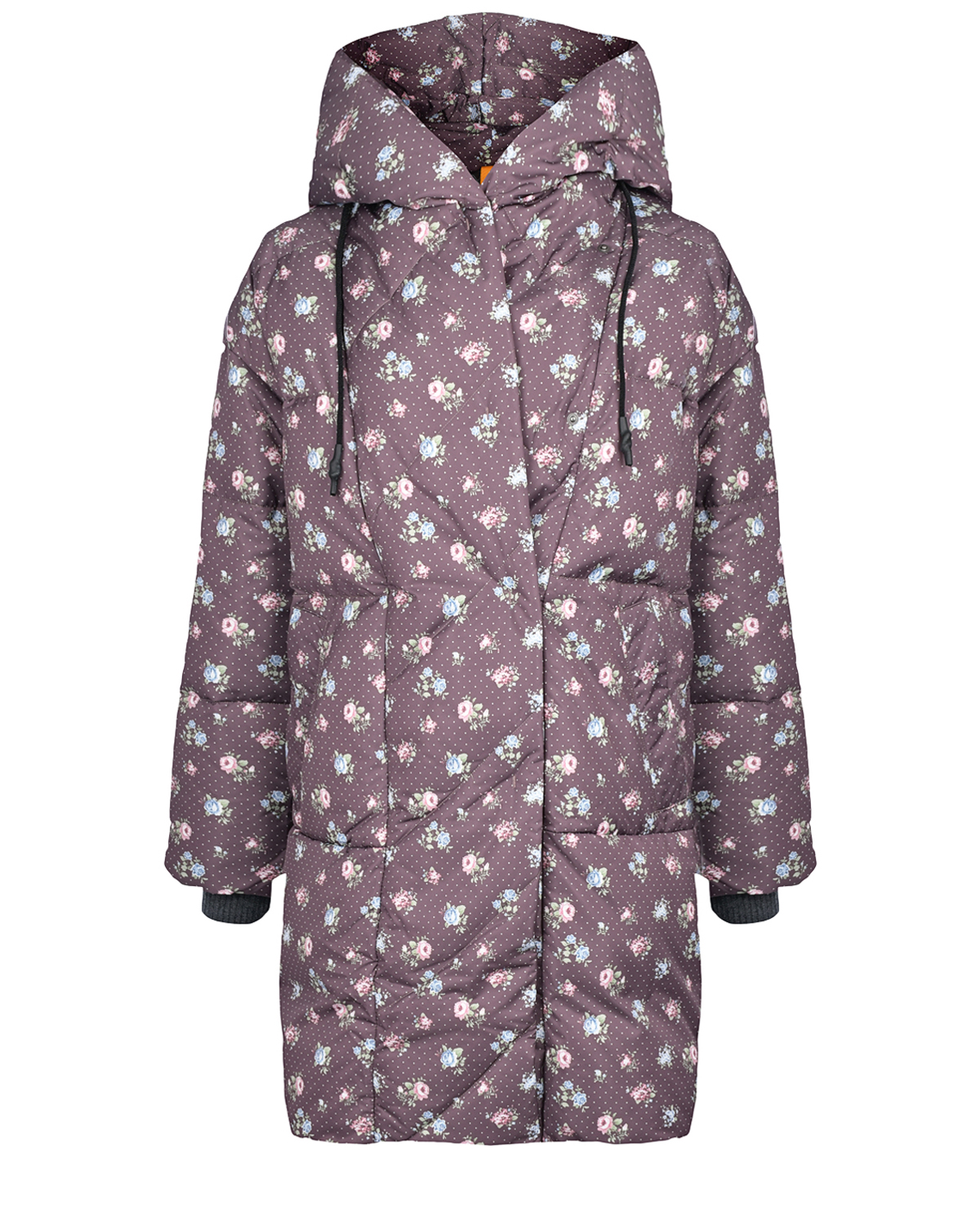 Укороченное пальто-пуховик с принтом "розочки" Naumi, размер 38, цвет бордовый - фото 1