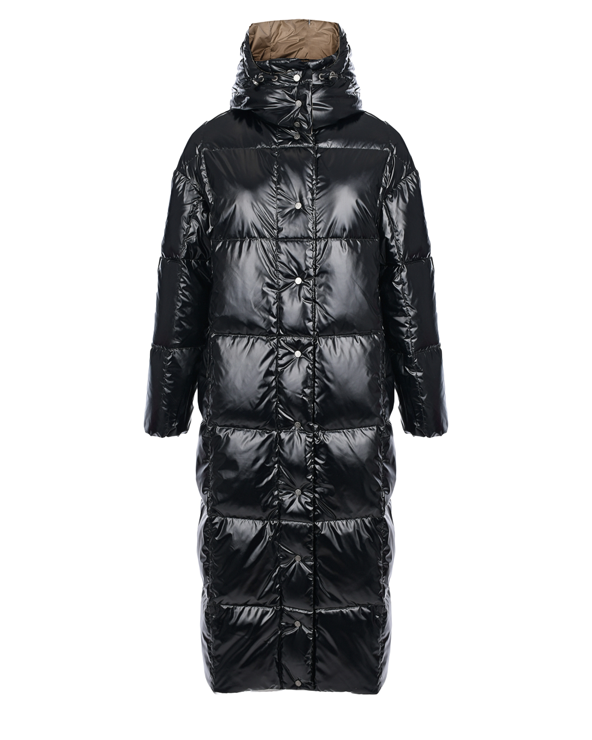 Черное глянцевое стеганое пальто Naumi, размер 36, цвет черный - фото 1