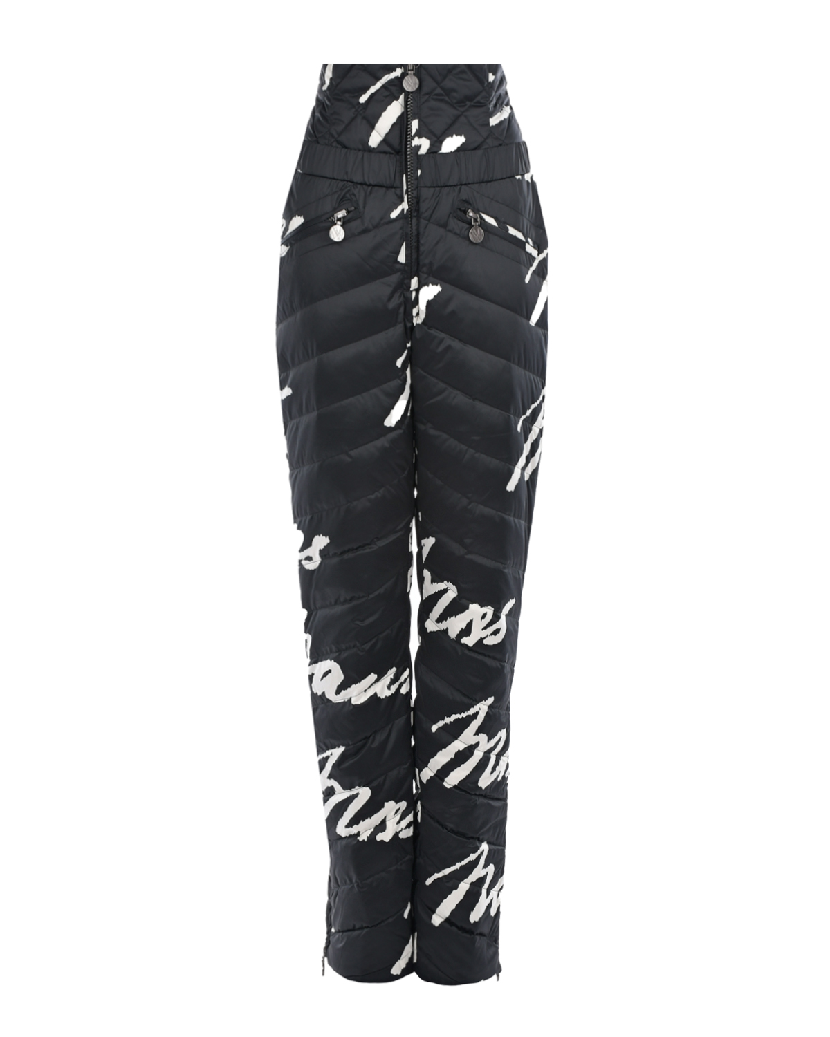 Черные стеганые брюки с белым лого Naumi, размер 40, цвет черный