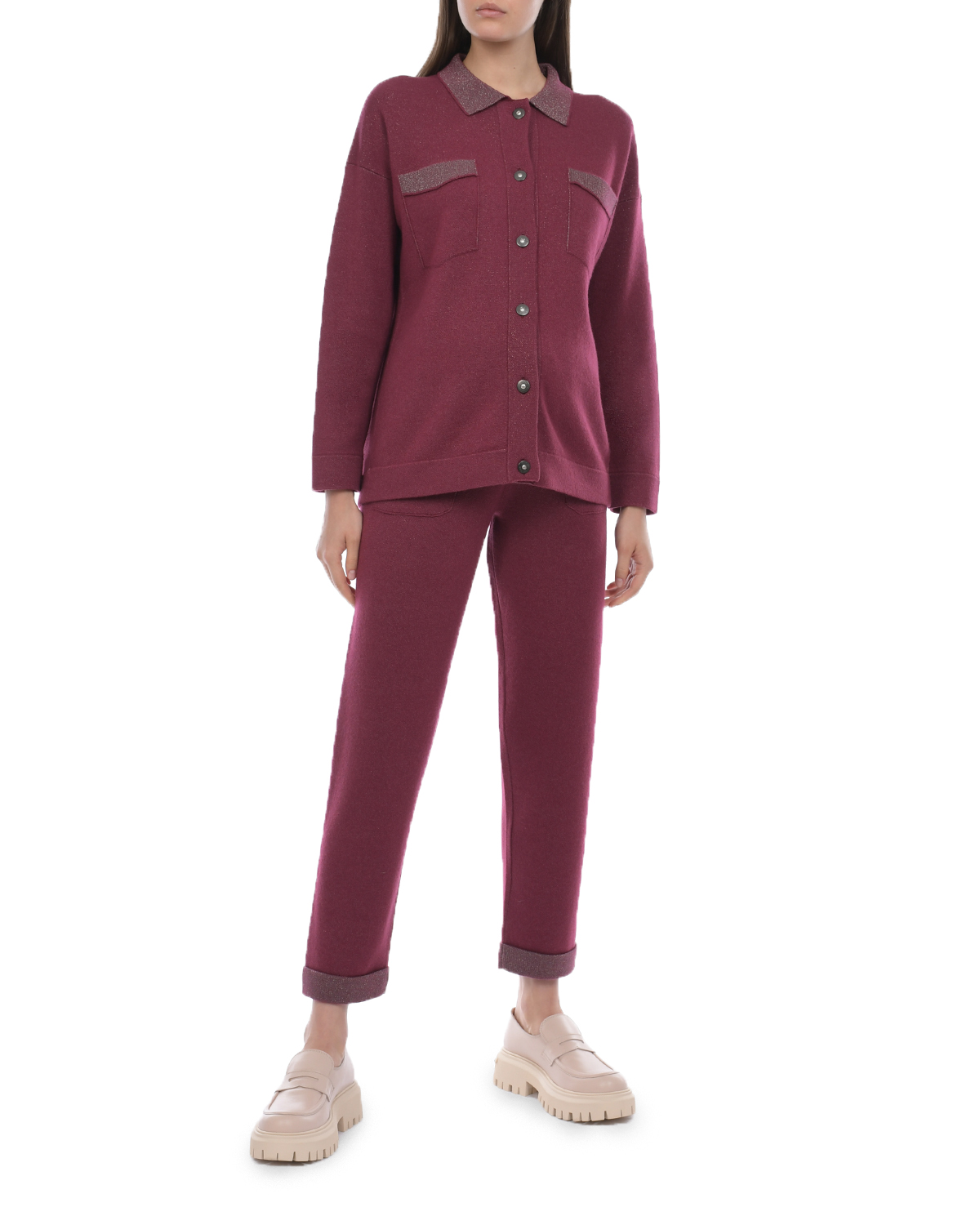 Бордовая рубашка из шерсти и шелка Panicale, размер 44, цвет бордовый - фото 4