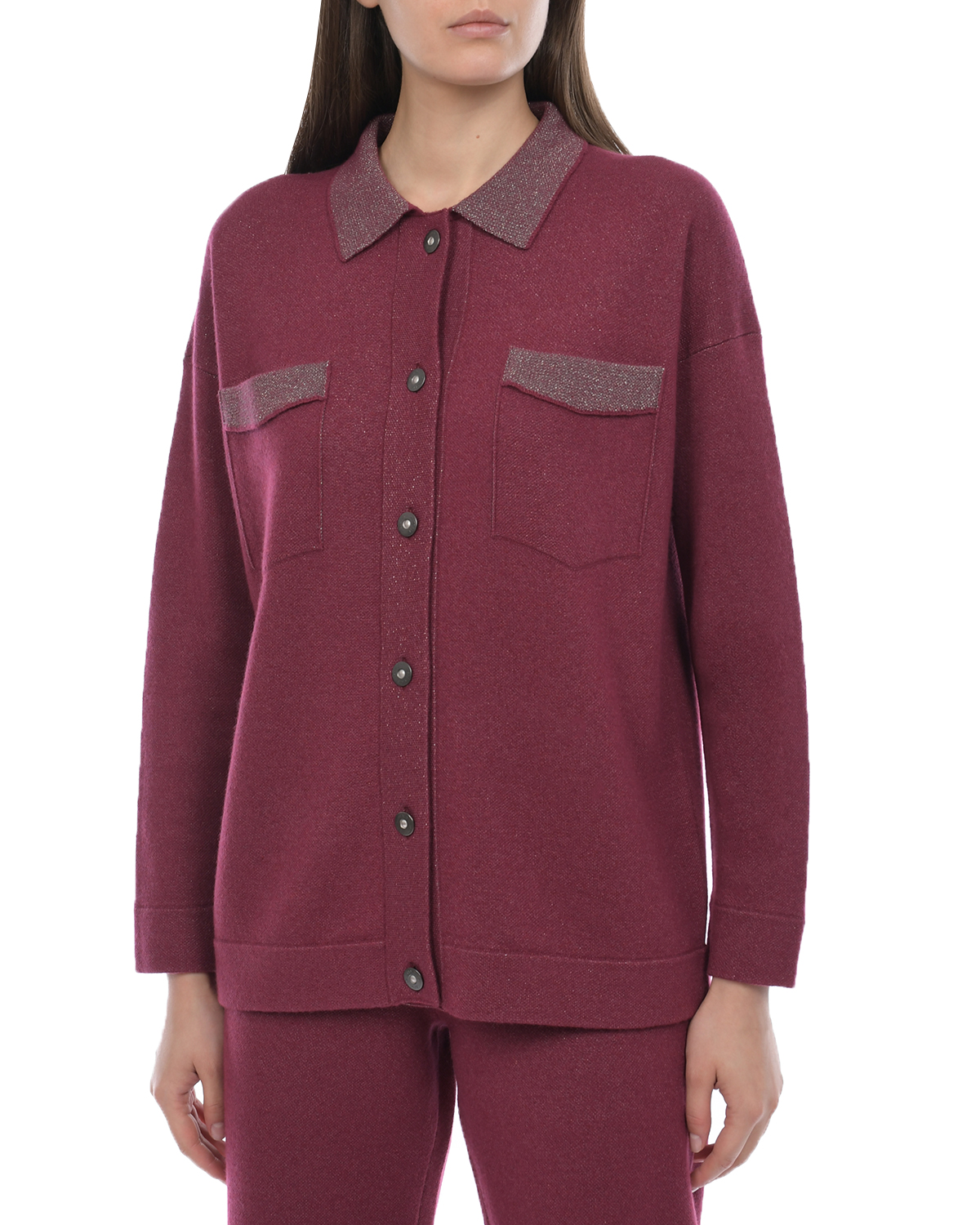Бордовая рубашка из шерсти и шелка Panicale, размер 44, цвет бордовый - фото 6