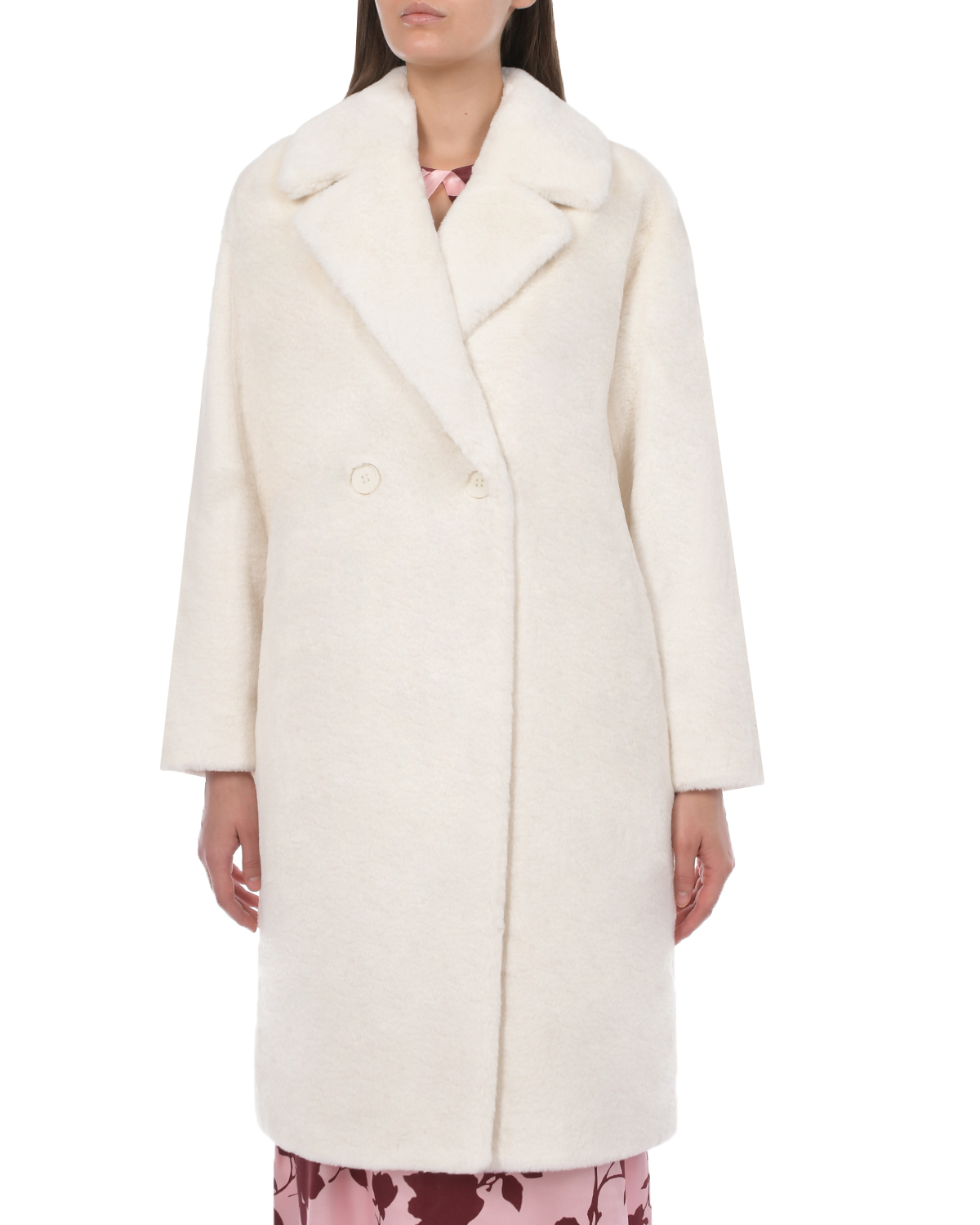 Белое пальто из эко-меха Parosh, размер 40, цвет нет цвета - фото 6