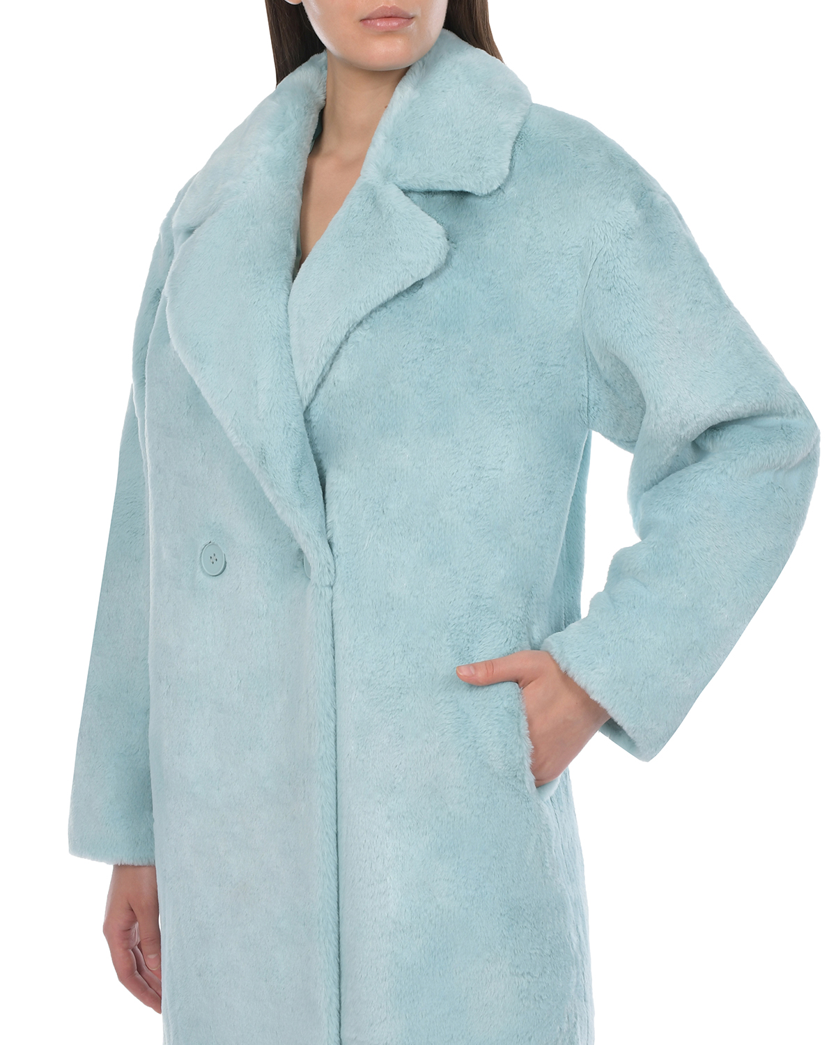 Голубое пальто из эко-меха Parosh, размер 42, цвет голубой - фото 7