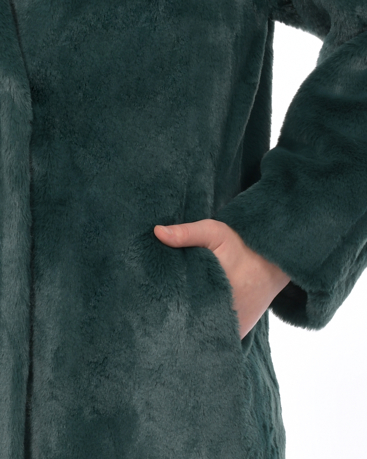 Темно-зеленое пальто из эко-меха Parosh, размер 40, цвет зеленый - фото 8
