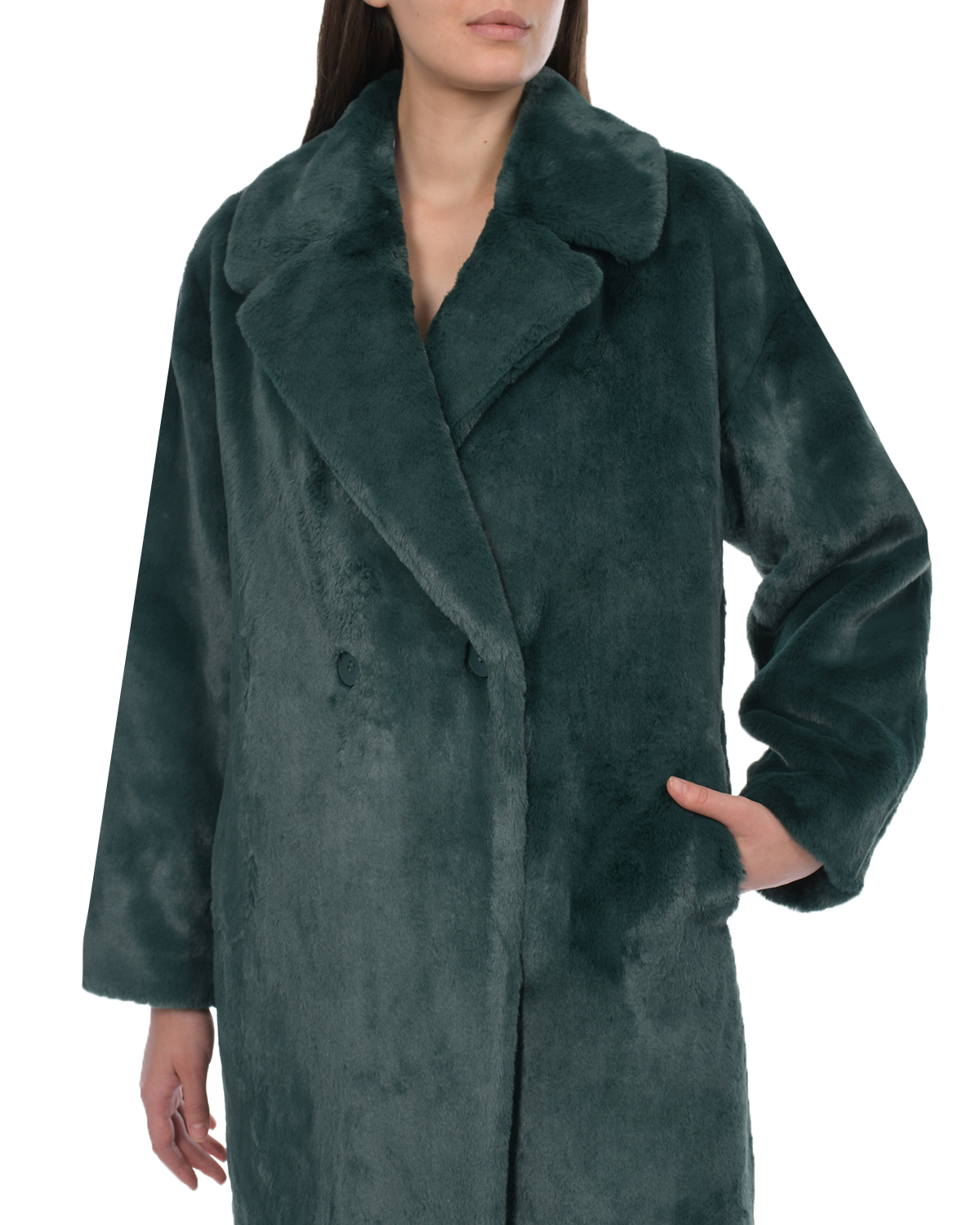Темно-зеленое пальто из эко-меха Parosh, размер 40, цвет зеленый - фото 7