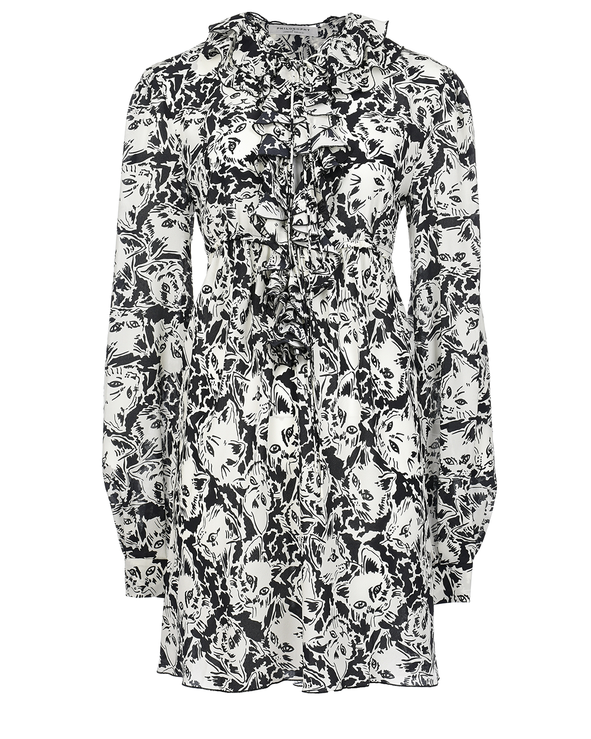 Черно-белое платье из принтованного шелка Philosophy Di Lorenzo Serafini, размер 40, цвет нет цвета - фото 1
