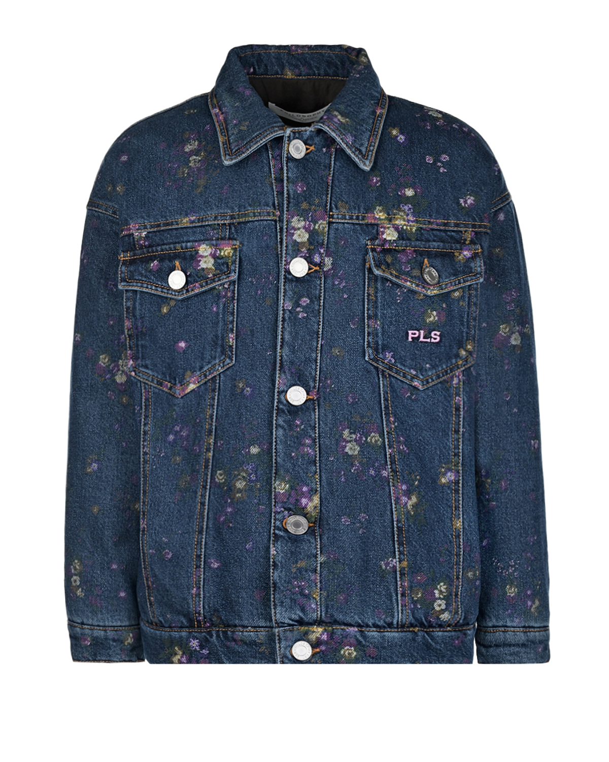 Синяя джинсовая куртка с цветочным принтом Philosophy di Lorenzo Serafini Kids детская, размер 152