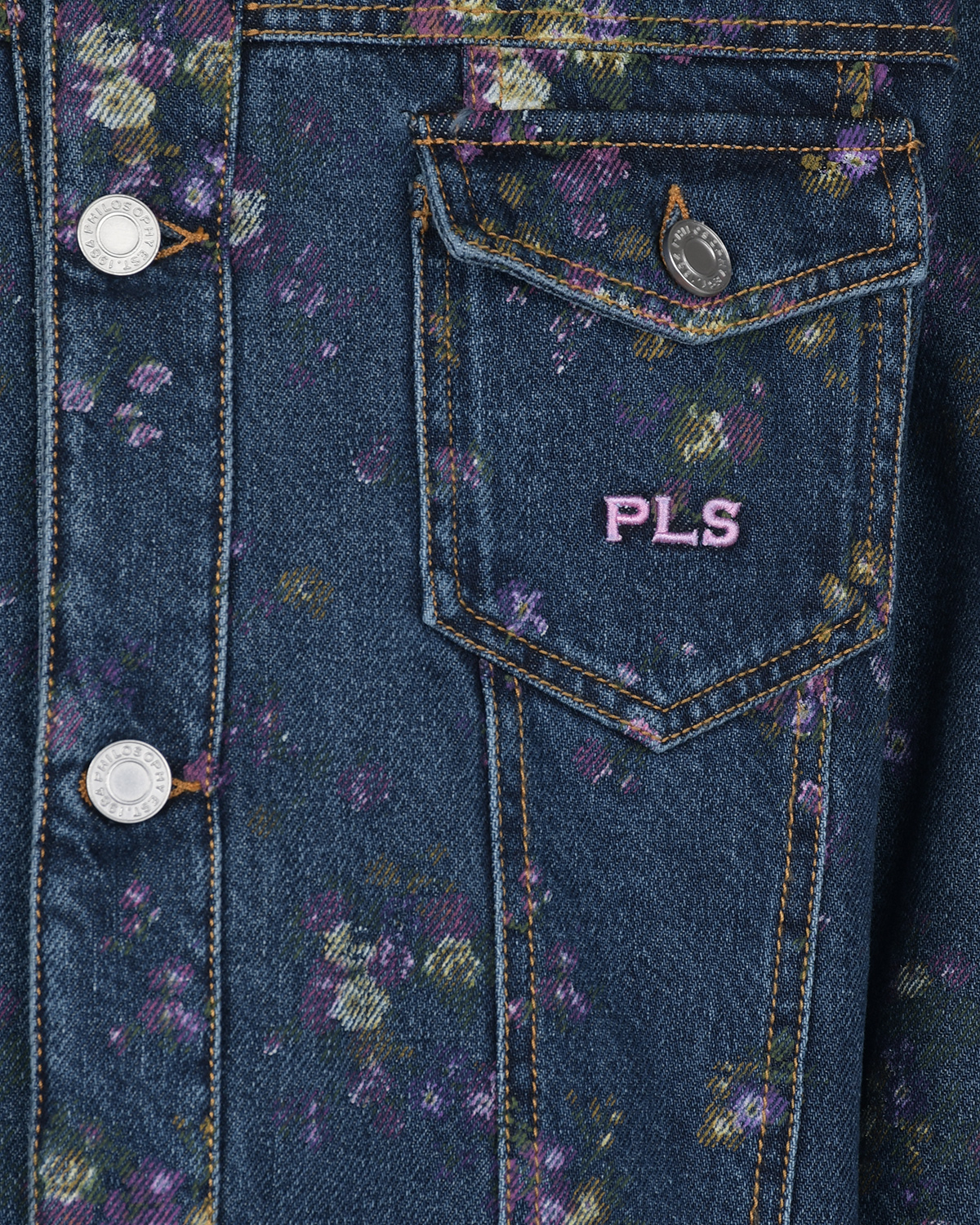 Синяя джинсовая куртка с цветочным принтом Philosophy детская, размер 152 - фото 3