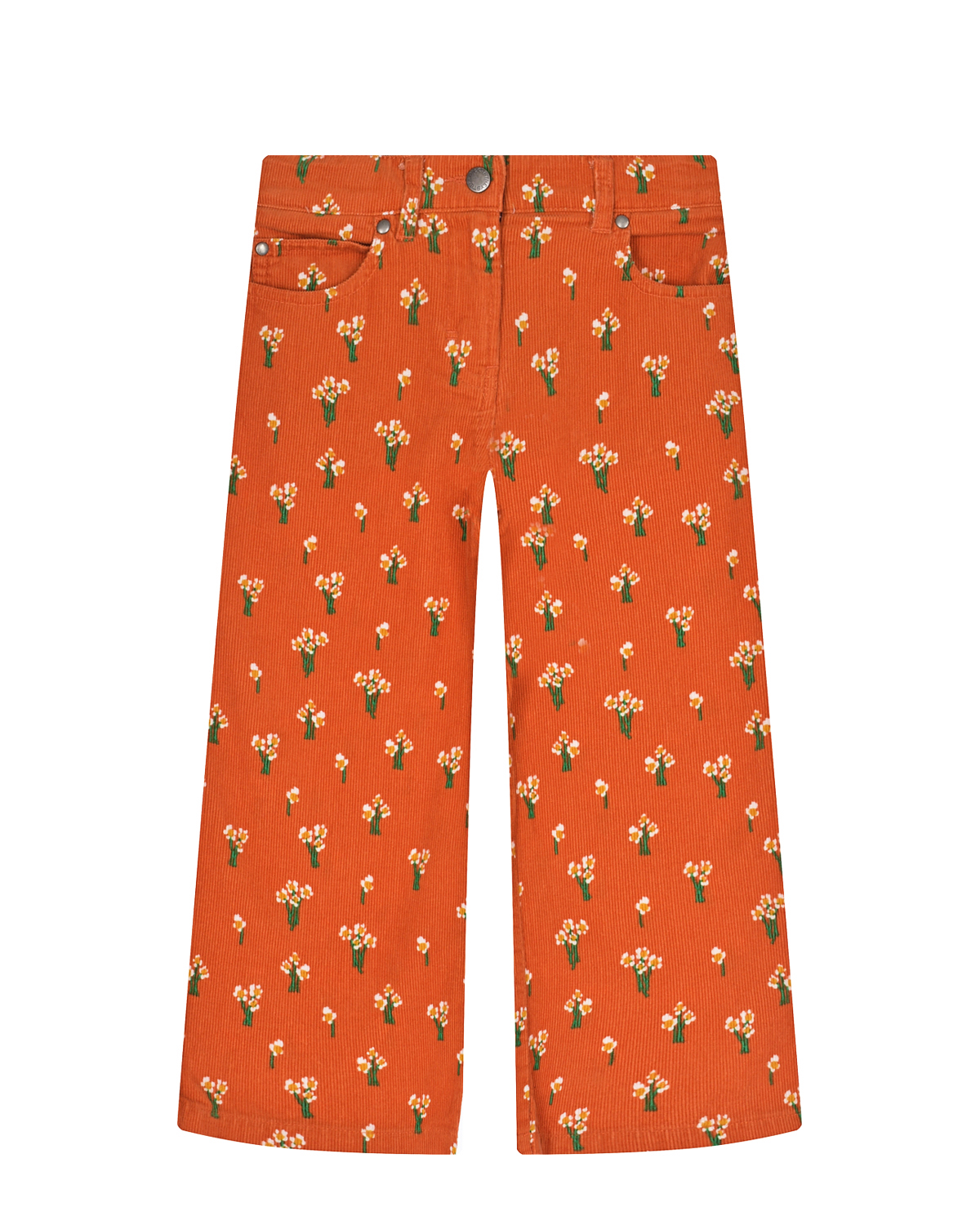Оранжевые вельветовые брюки с принтом "ромашки" Stella McCartney детские, размер 104, цвет оранжевый