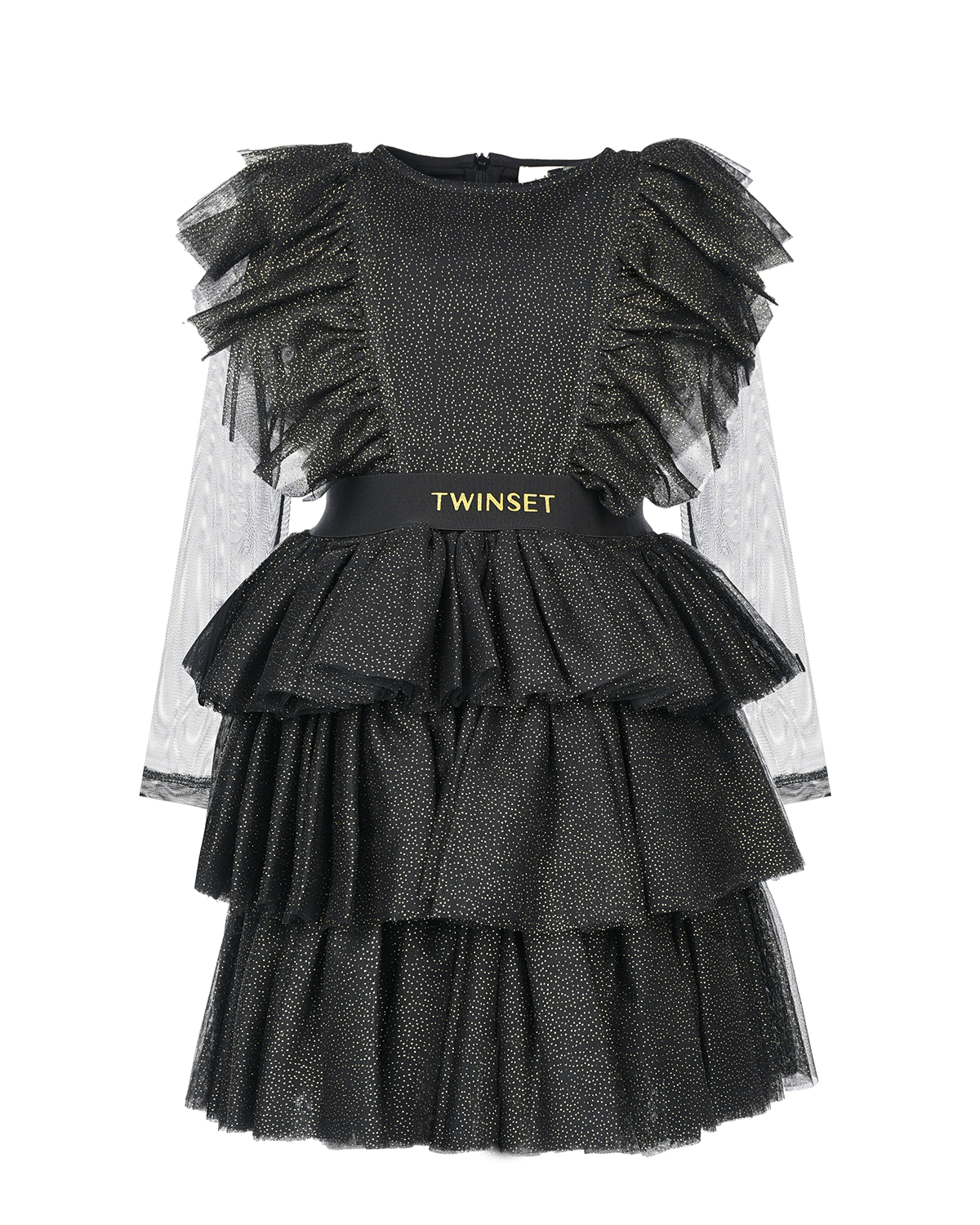 Черное платье с отделкой в горошек TWINSET детское, размер 128, цвет черный - фото 1