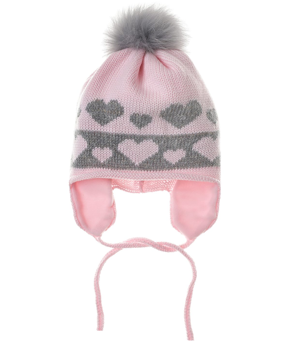 Розовая шапка с декором "сердечки" Catya детская