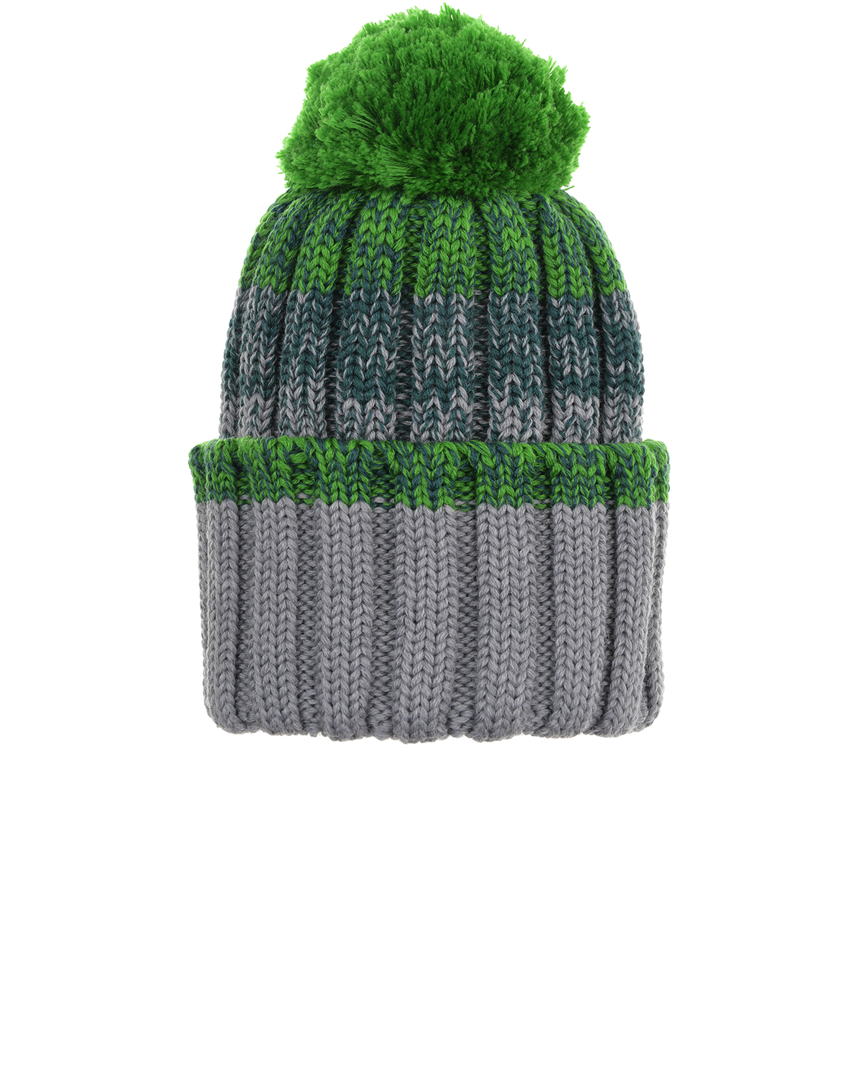 Серая шапка с зеленым помпоном Catya детская, размер 53, цвет серый