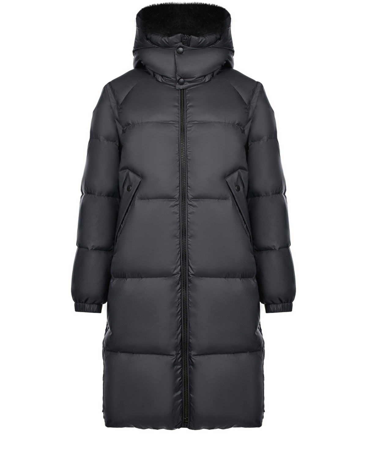 Черное пальто с меховой отделкой Yves Salomon, размер 42, цвет черный