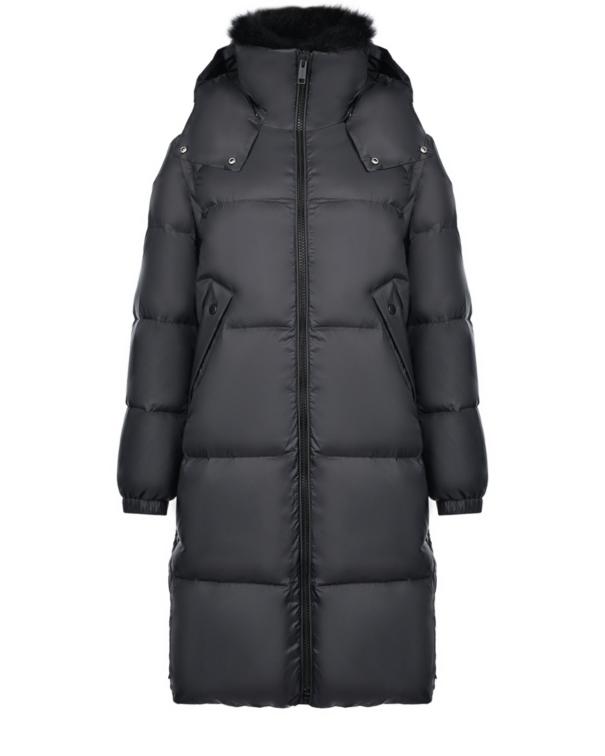 Черное пальто с меховой отделкой Yves Salomon, размер 42, цвет черный - фото 11