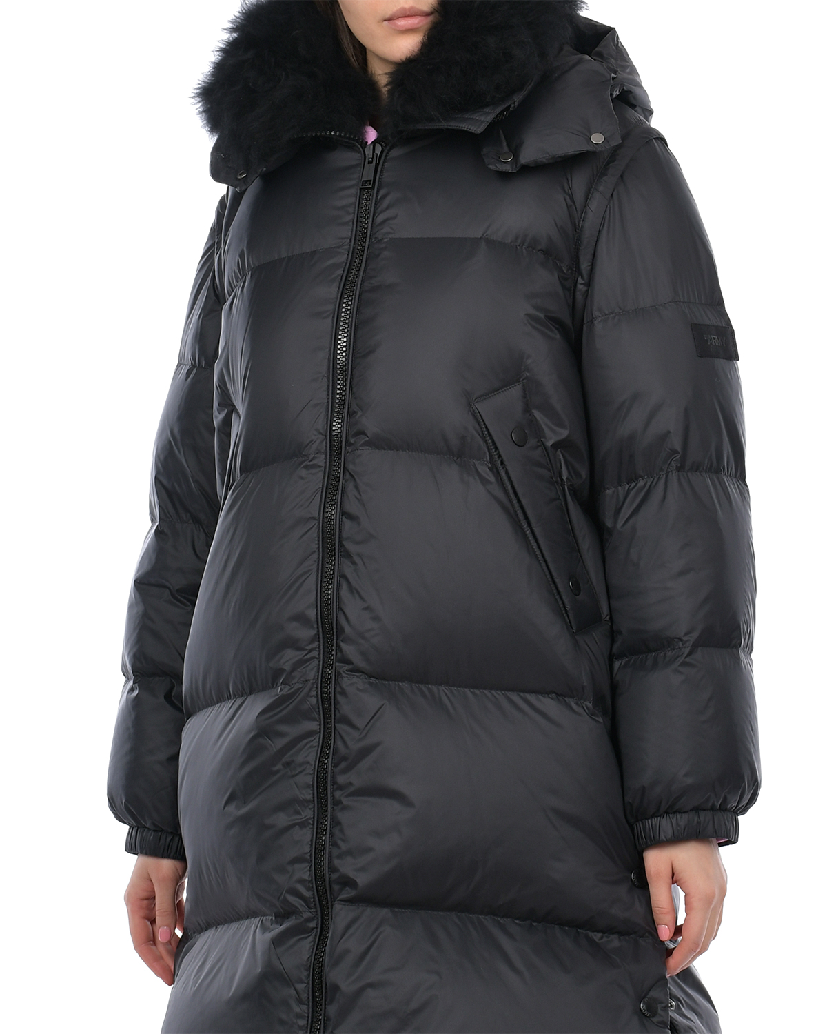 Черное пальто с меховой отделкой Yves Salomon, размер 42, цвет черный - фото 10