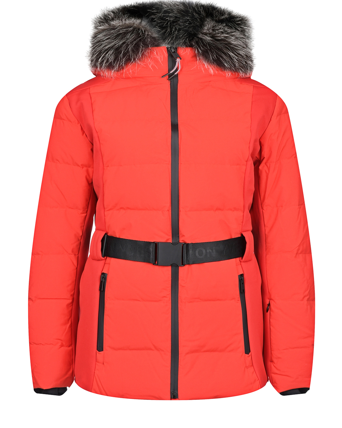 Красная лыжнаяя куртка с меховой отделкой Yves Salomon, размер 34, цвет красный