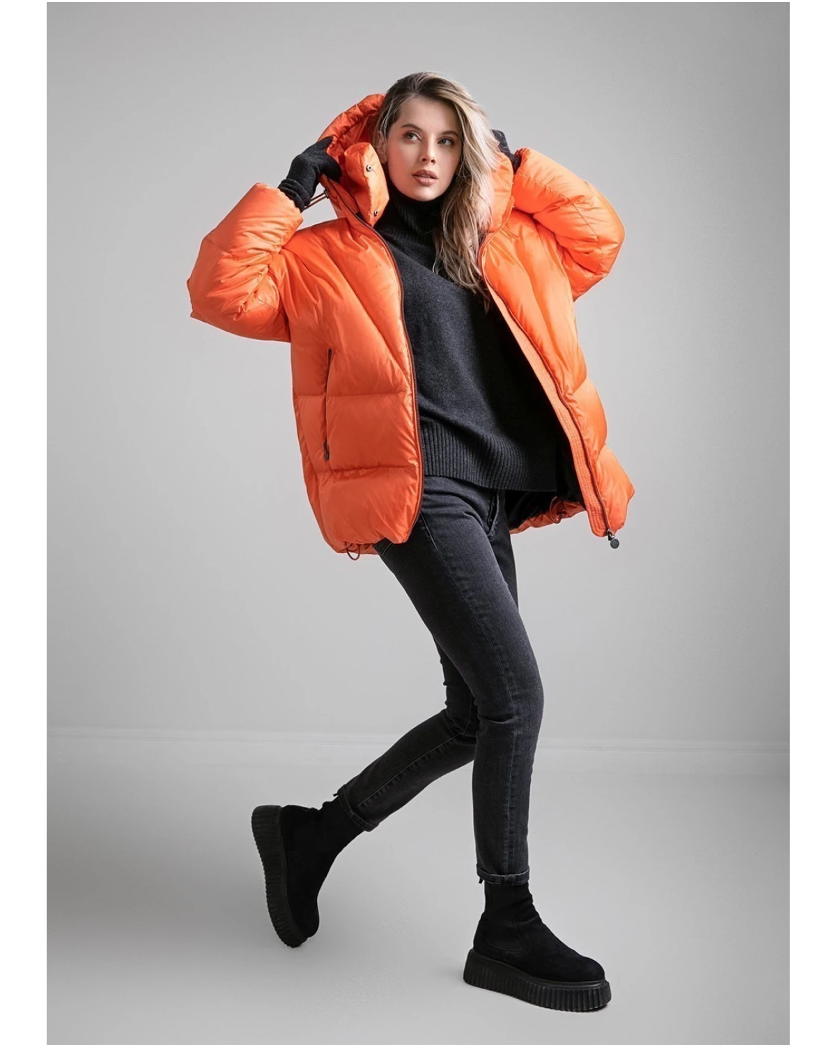 Удлиненная оранжевая куртка с капюшоном Naumi, размер 38, цвет оранжевый - фото 5