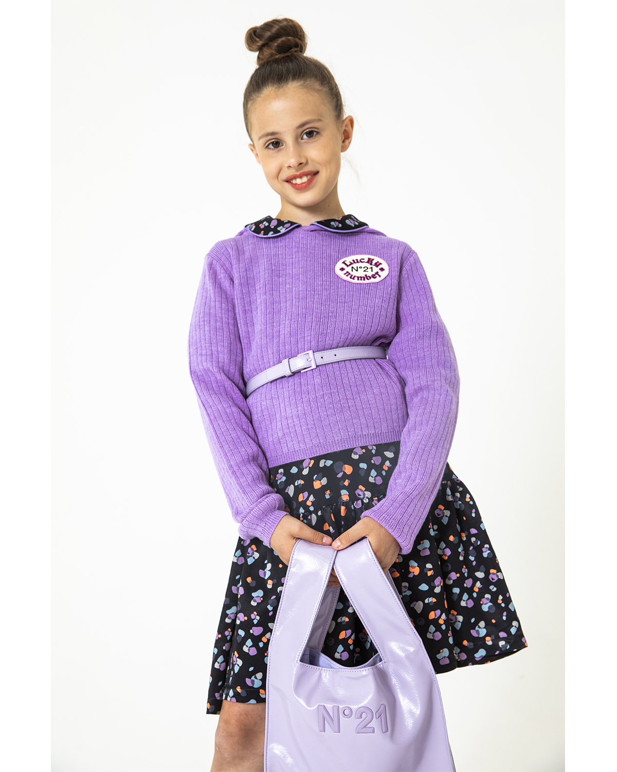 Укороченная сиреневая толстовка-худи No. 21 детская, размер 104, цвет фиолетовый - фото 4