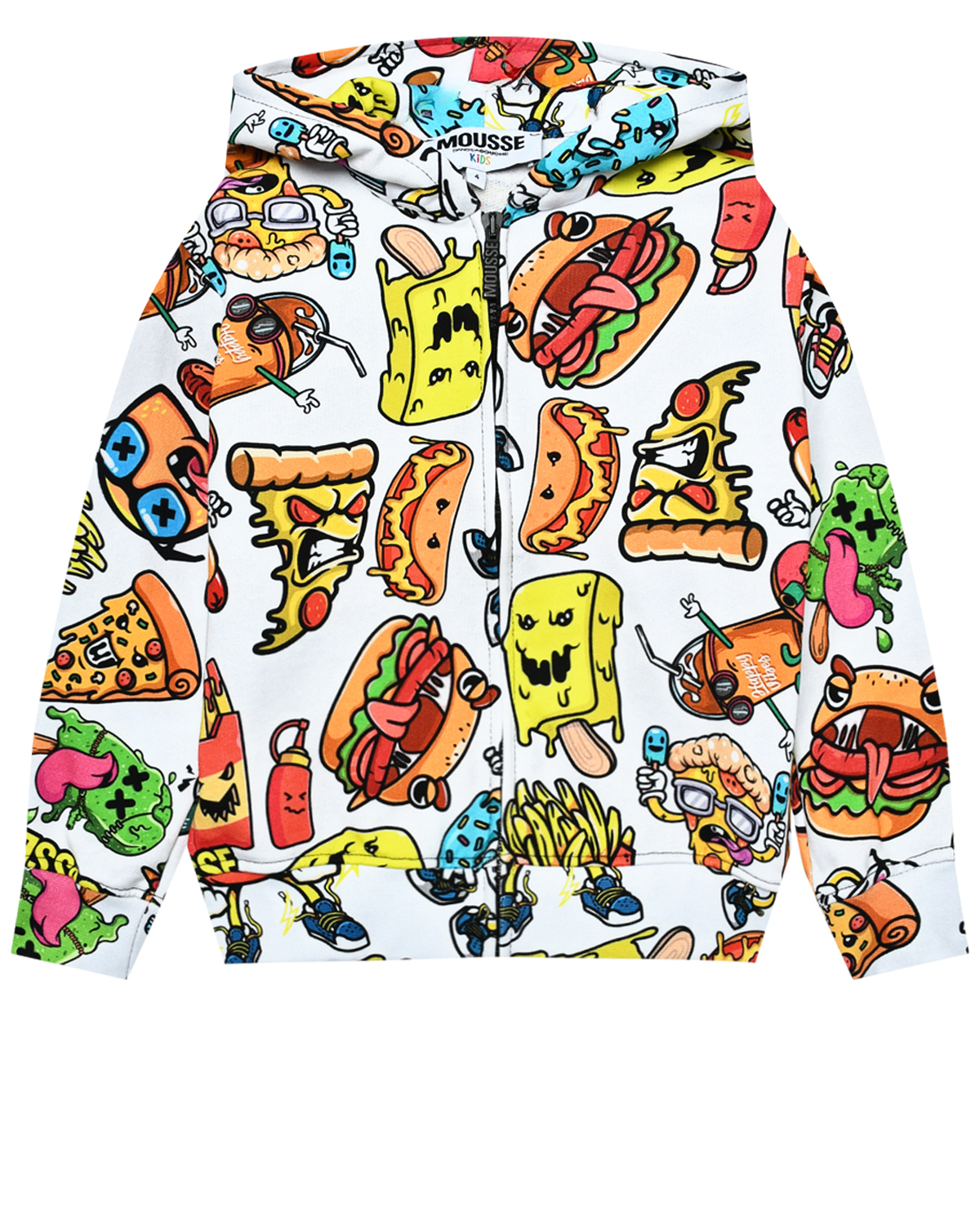 Куртка спортивная, сплошной принт еда и смайлы Mousse kids, размер 104, цвет нет цвета