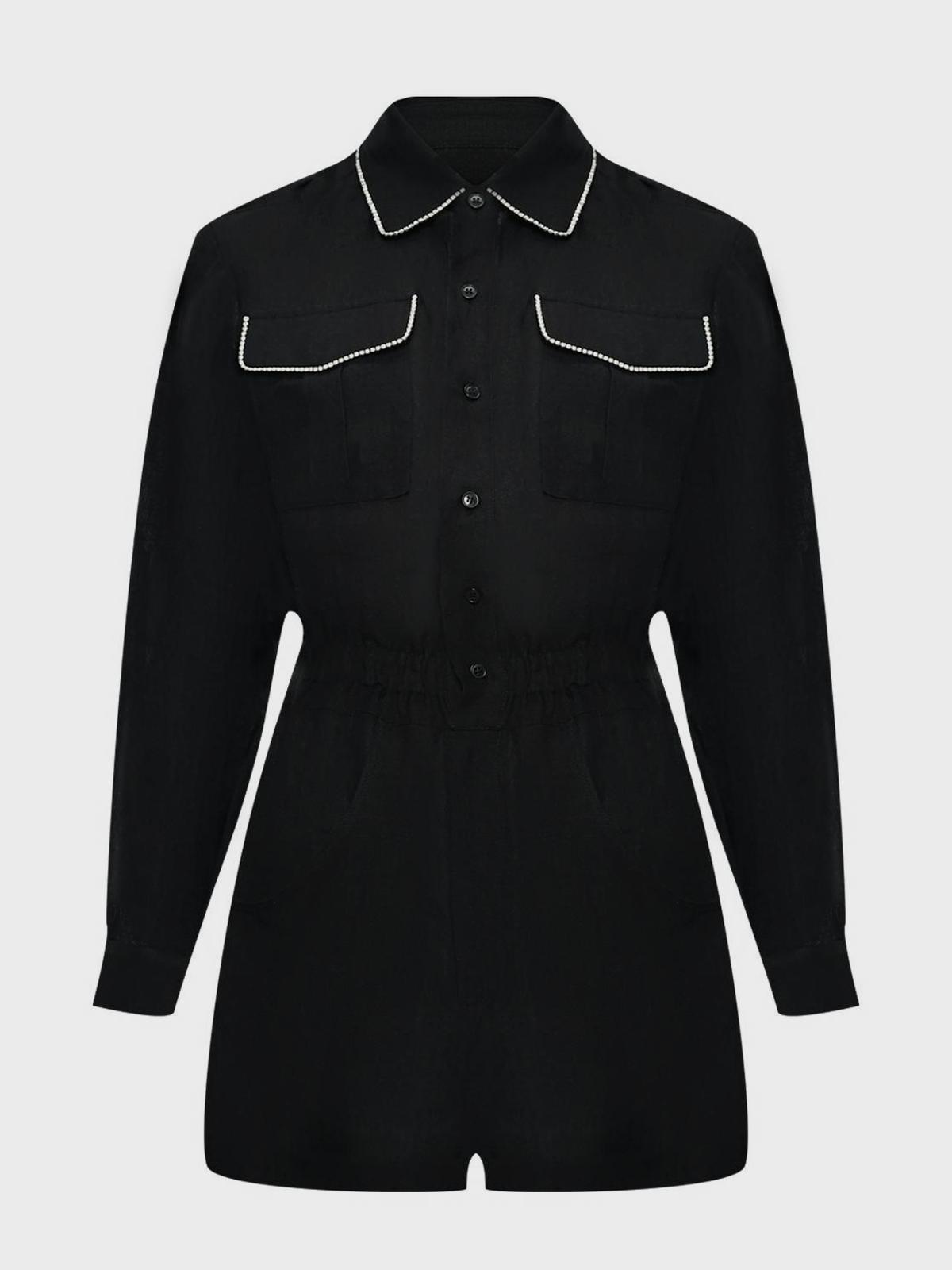 Комбинезон льняной со стразами, черный Forte dei Marmi Couture