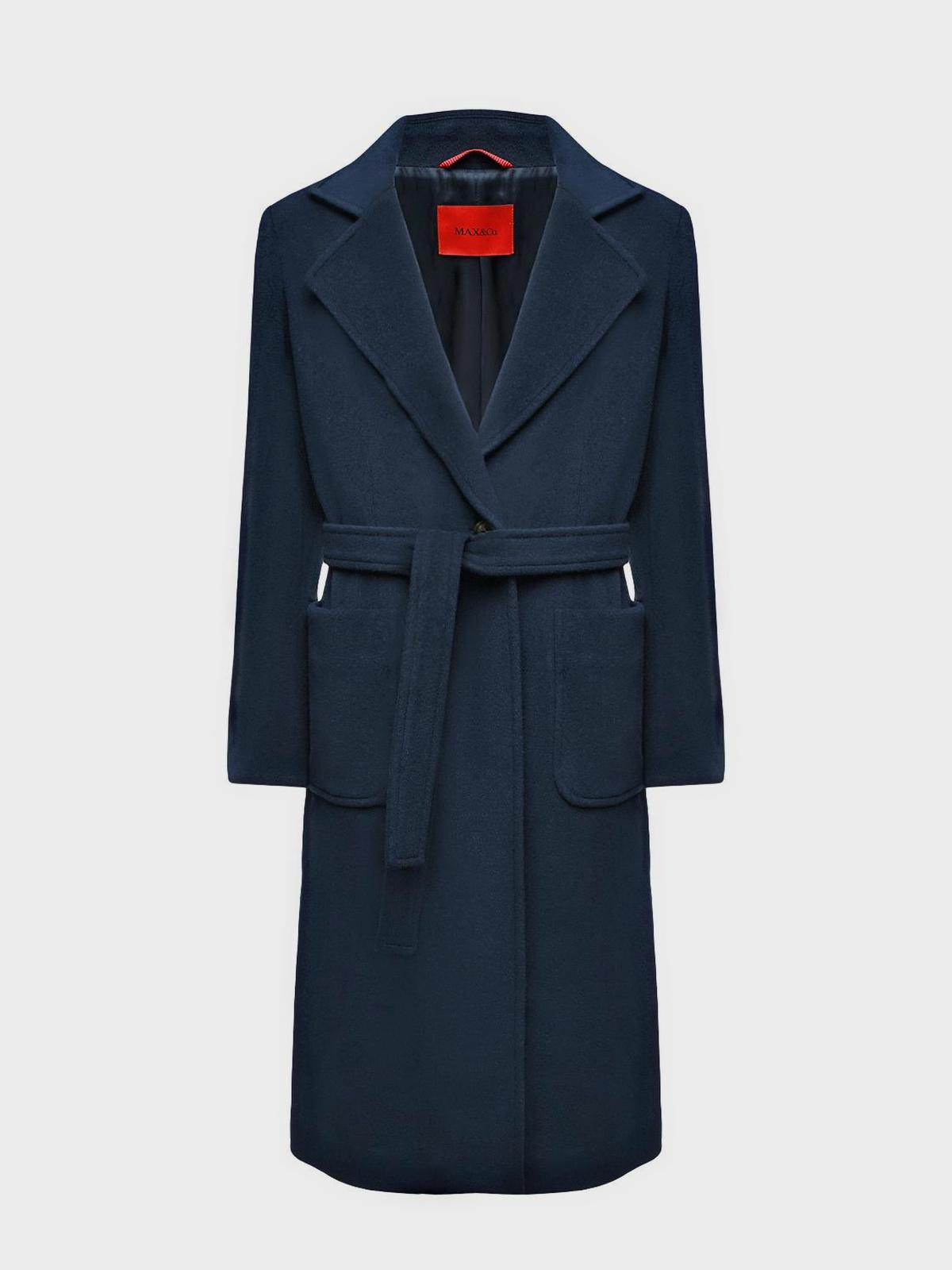 Пальто шерстяное с поясом, синий Max&amp;Co