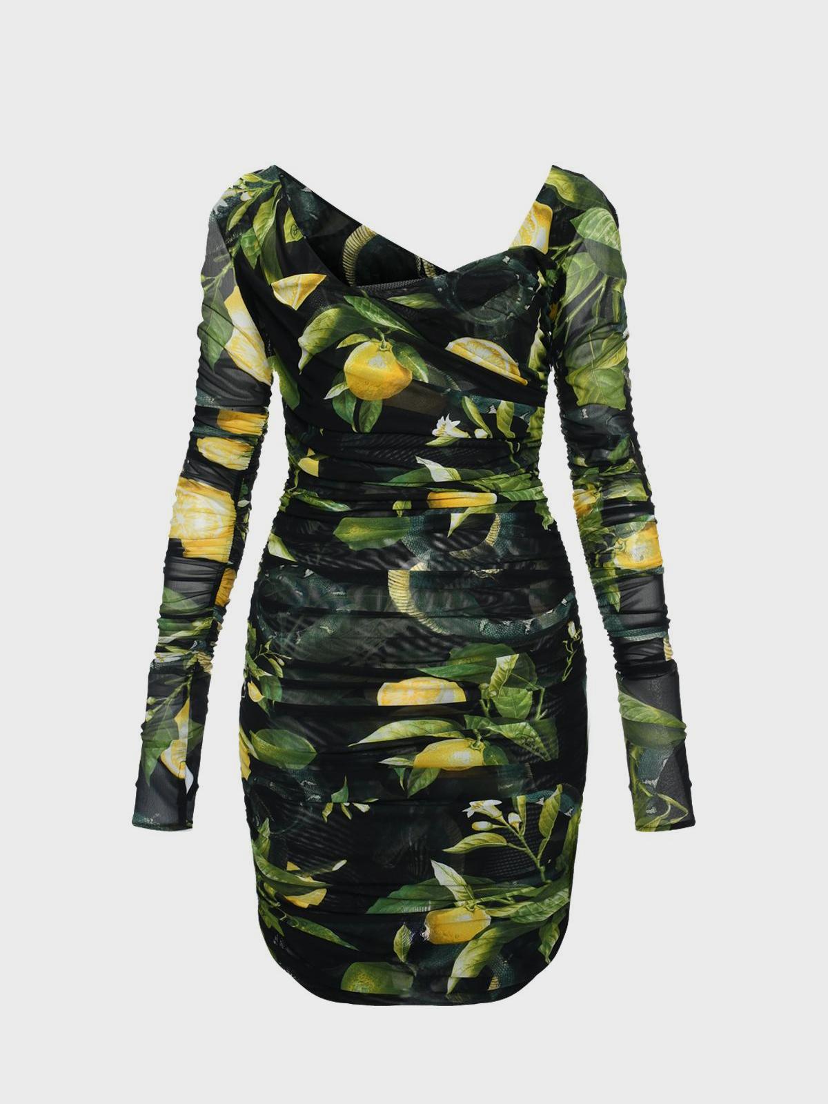 Платье мини из принтованного тюля с драпировками Roberto Cavalli