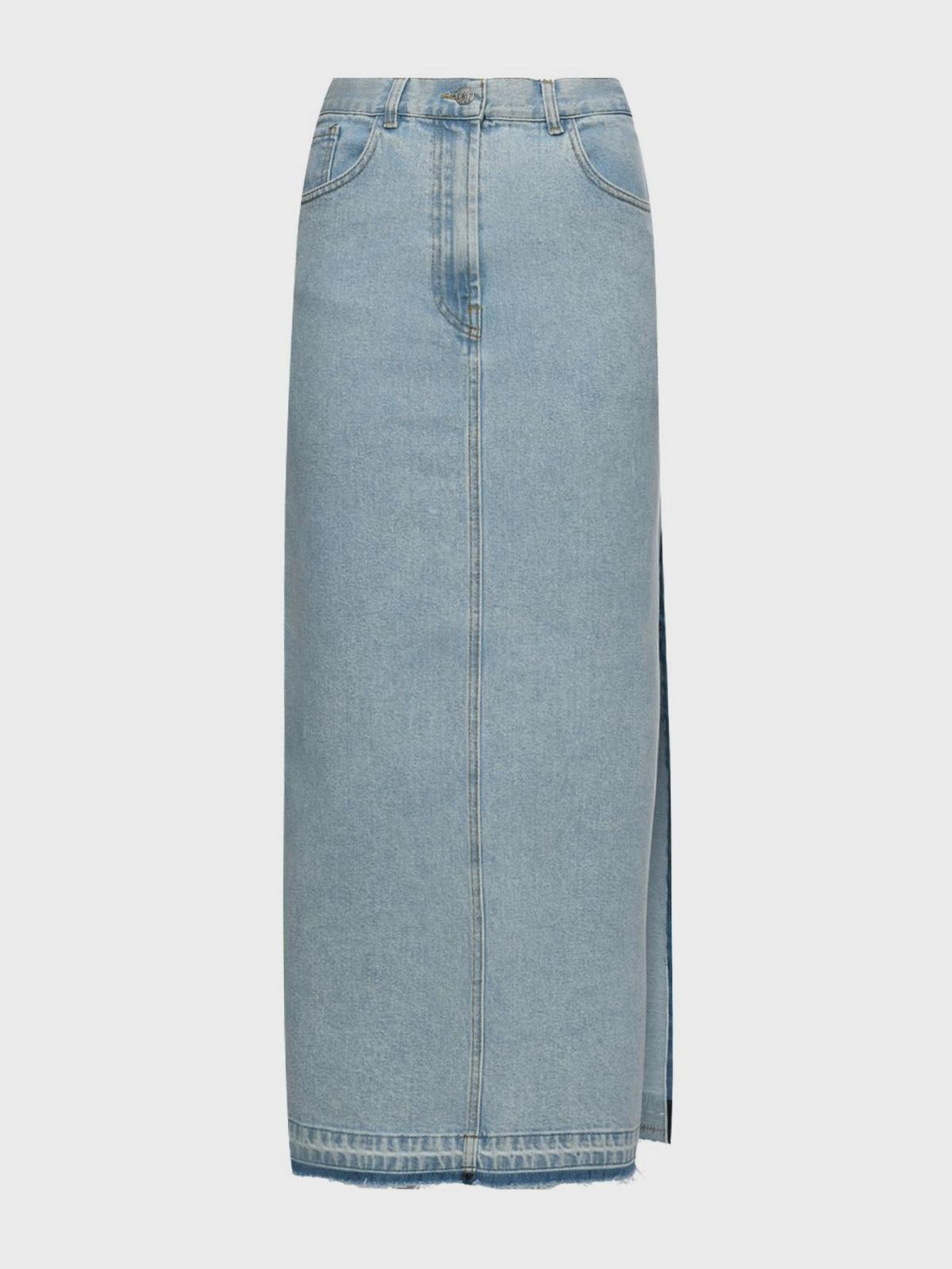 Юбка миди из денима с разрезом сбоку, голубая Forte dei Marmi Couture