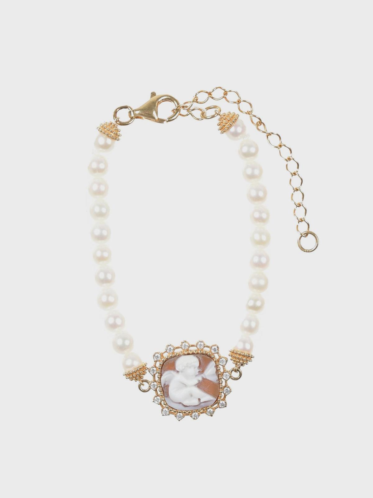 Браслет из жемчуга с золотистой камеей "ангел" I Love Cameo