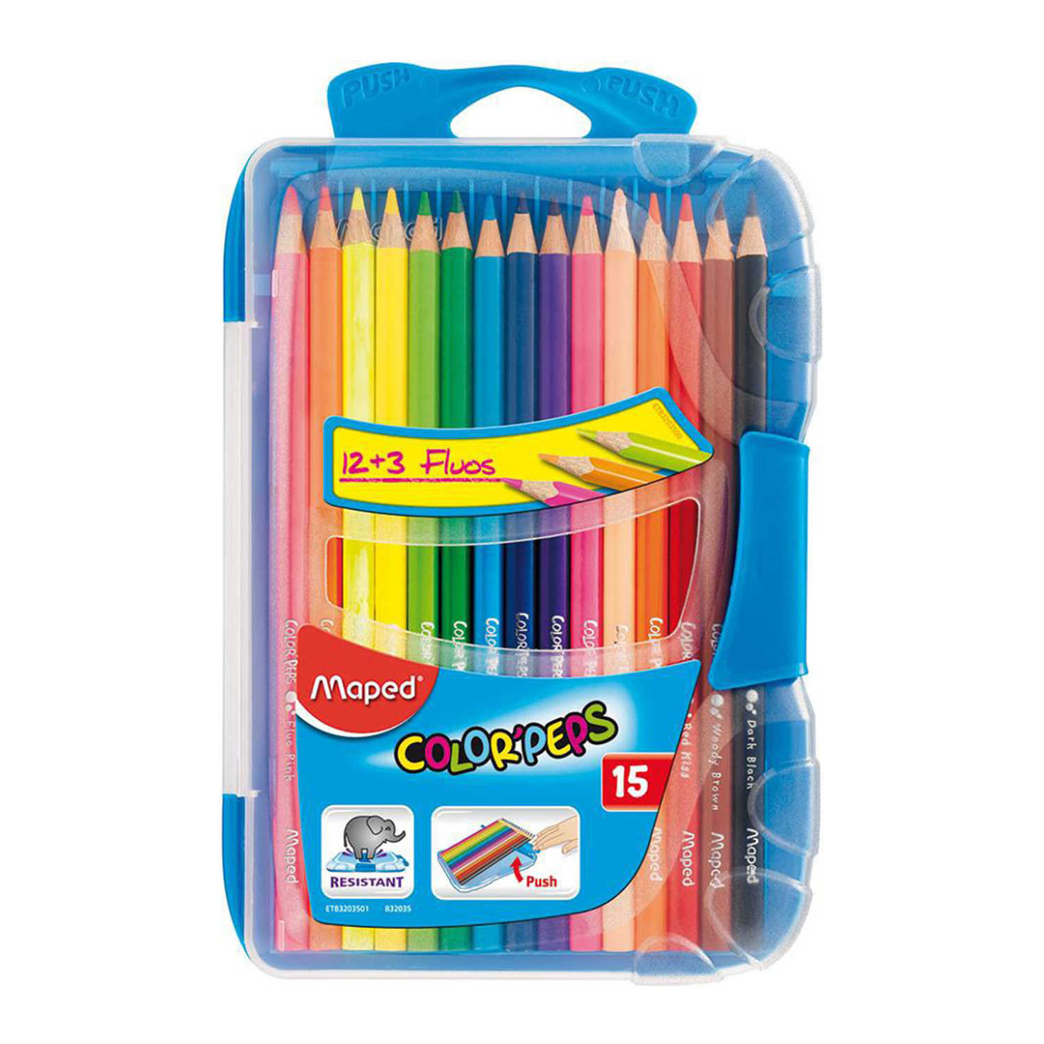 Цветные карандаши в пенале. "Maped". Карандаши цветные двухсторонние "Duo Color'Peps" 12 карандашей, 24 цвета.. Карандаши 15цв. Maped "Color'Peps" 3 флюоресцентных карандаша /12/. Maped Color'Peps. Карандаши цвет.Maped (15цв карандаши + 12цв фломастеры) 984701.