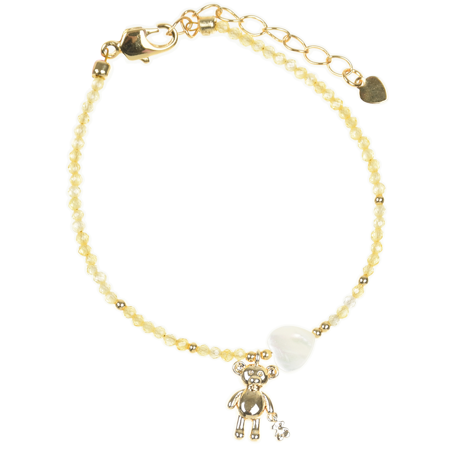 Браслет, циркон/ подвеска "медвежонок"/желтый I Love Cameo