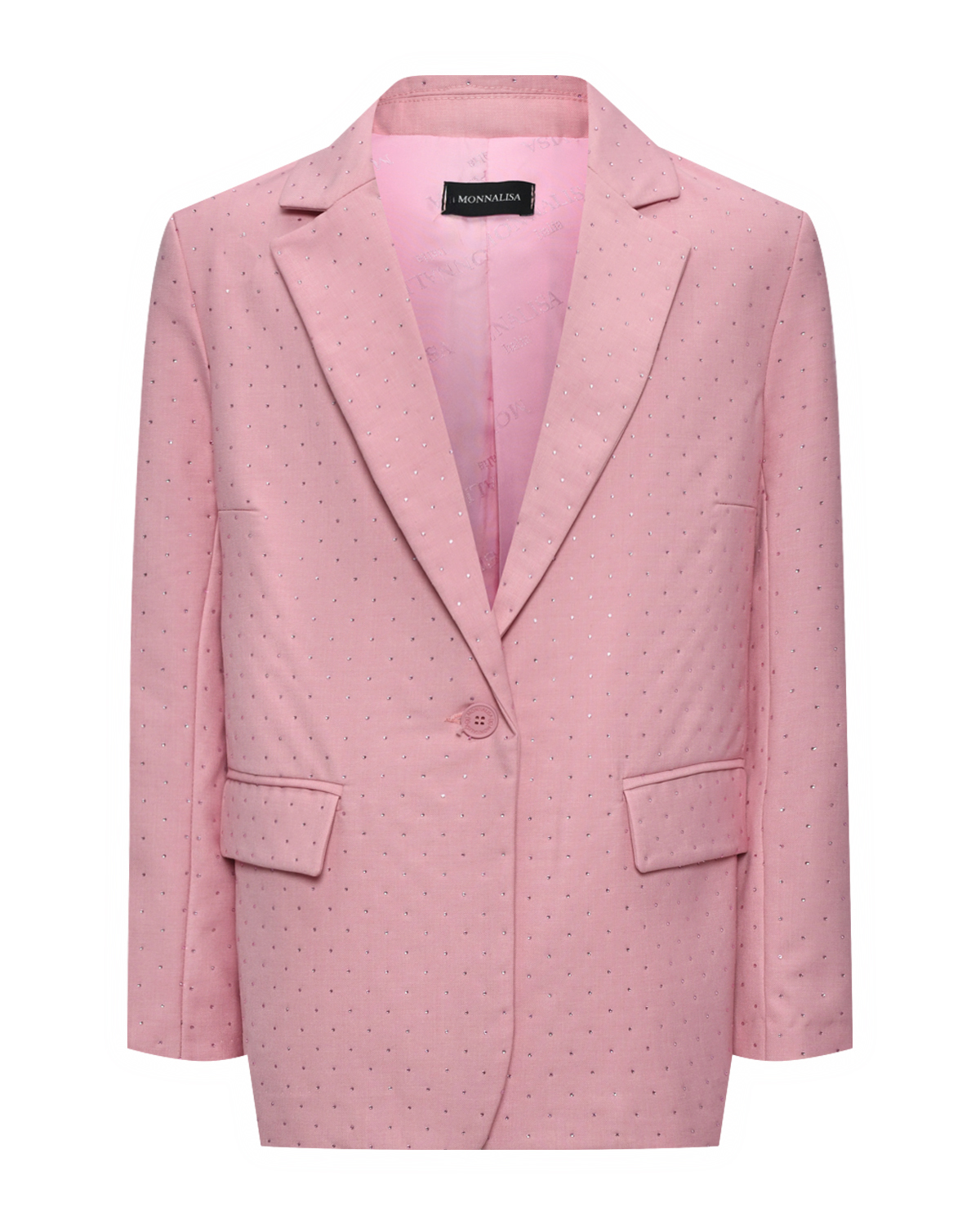 Пиджак однобортный розовый со стразами Monnalisa