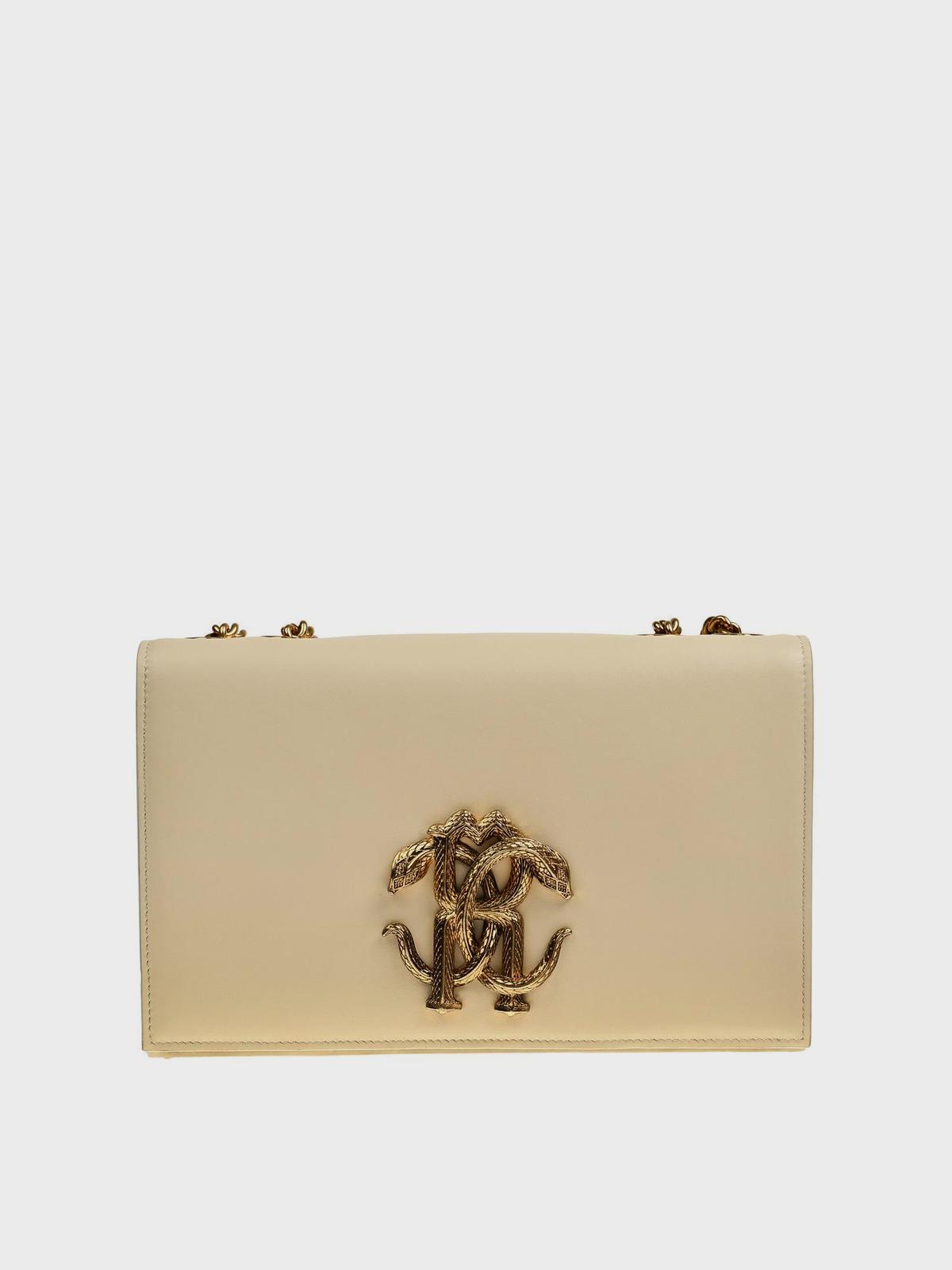 Сумка клатч на цепочке, кремовая Roberto Cavalli