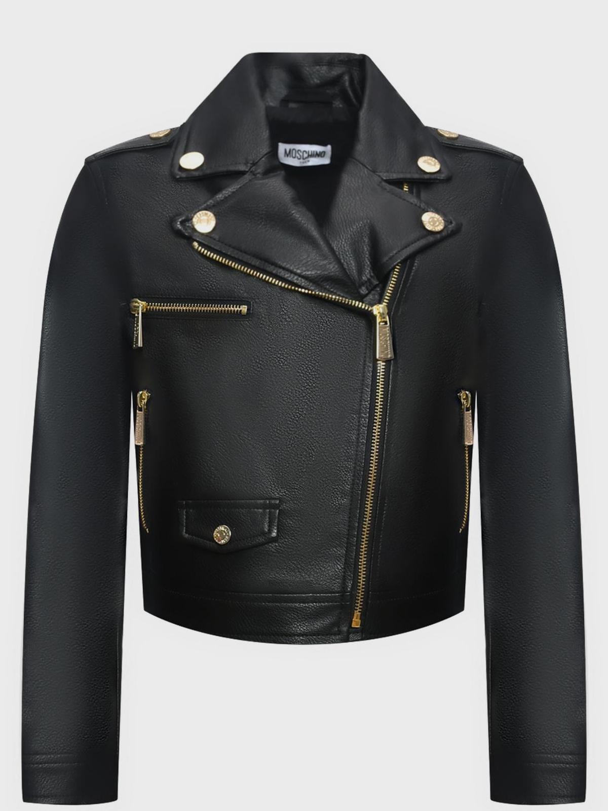 Куртка из эко-кожи с вышивкой &quot;In love we trust&quot; Moschino