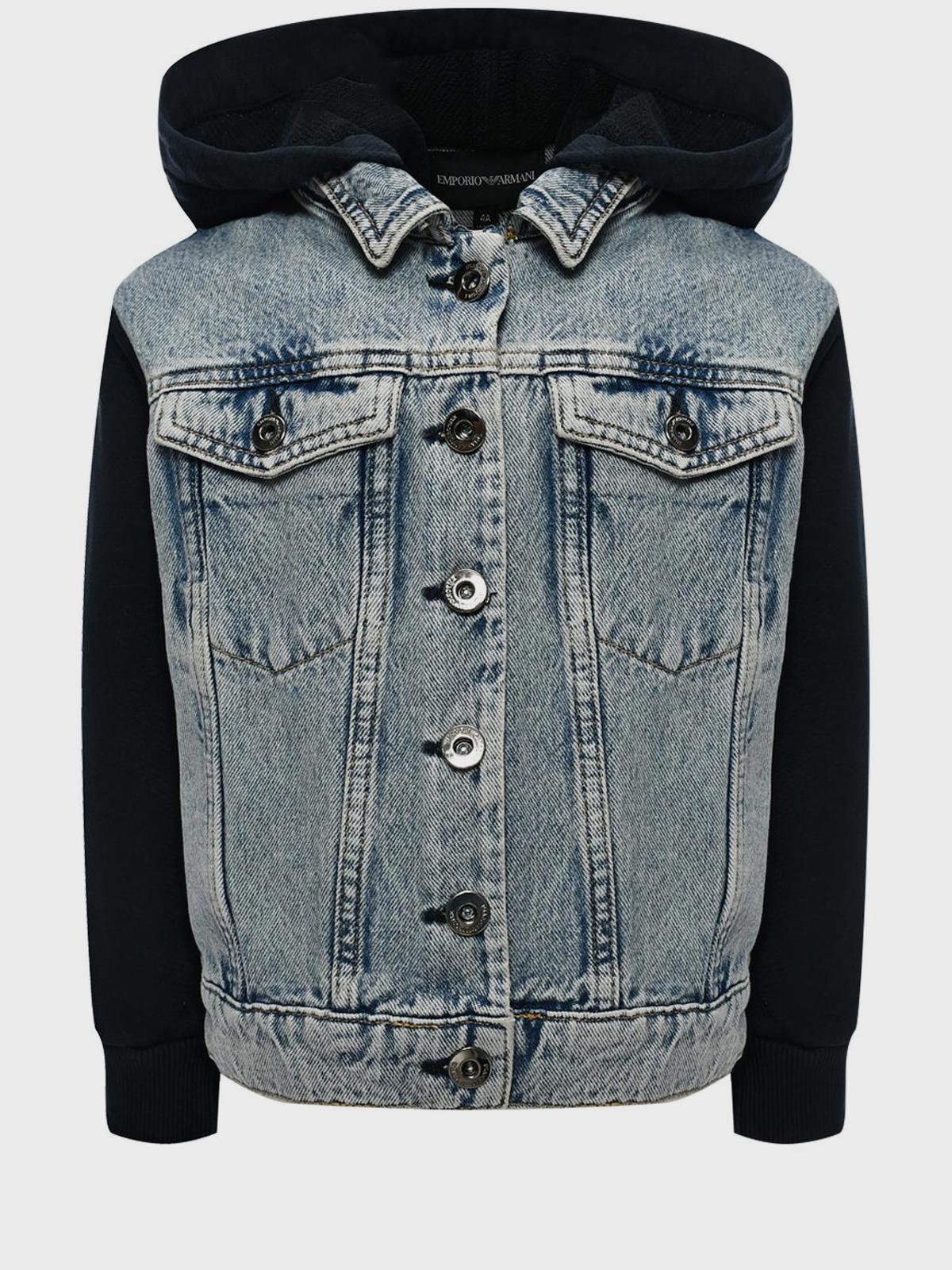 Джинсовая куртка с трикотажными капюшоном и рукавами Emporio Armani