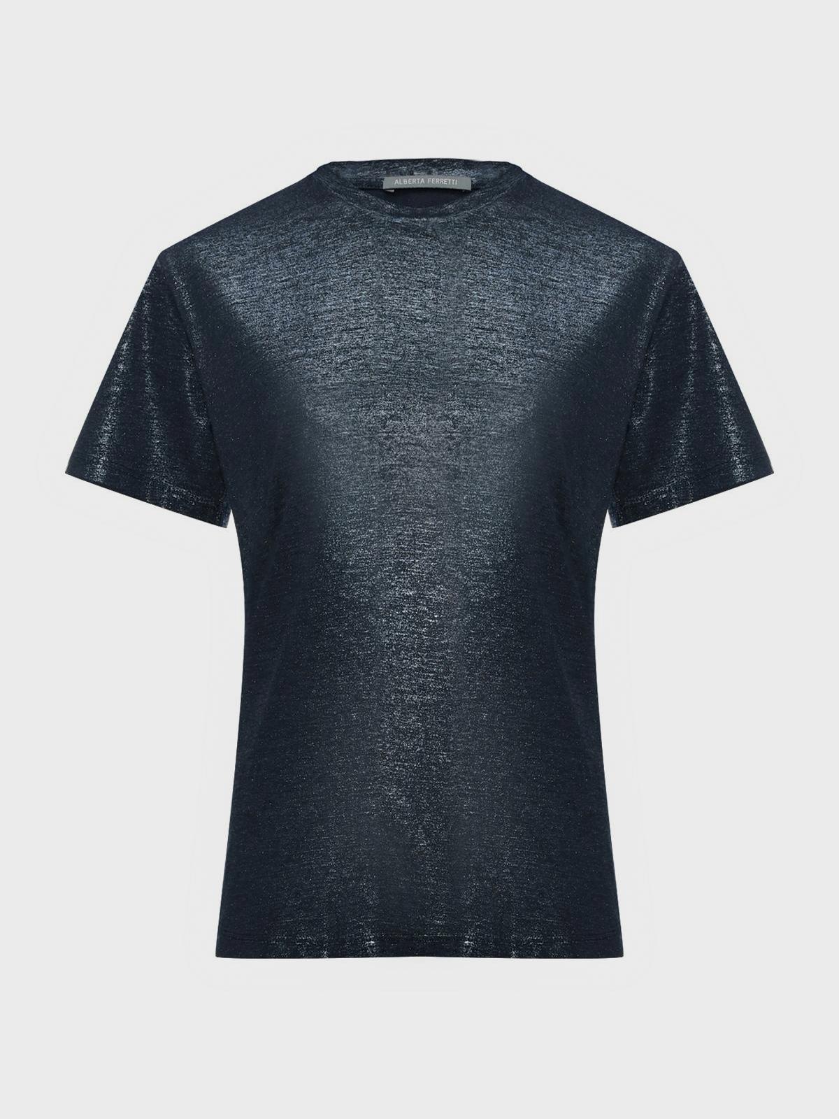 Футболка с глянцевым нанесением под деним, синяя Alberta Ferretti