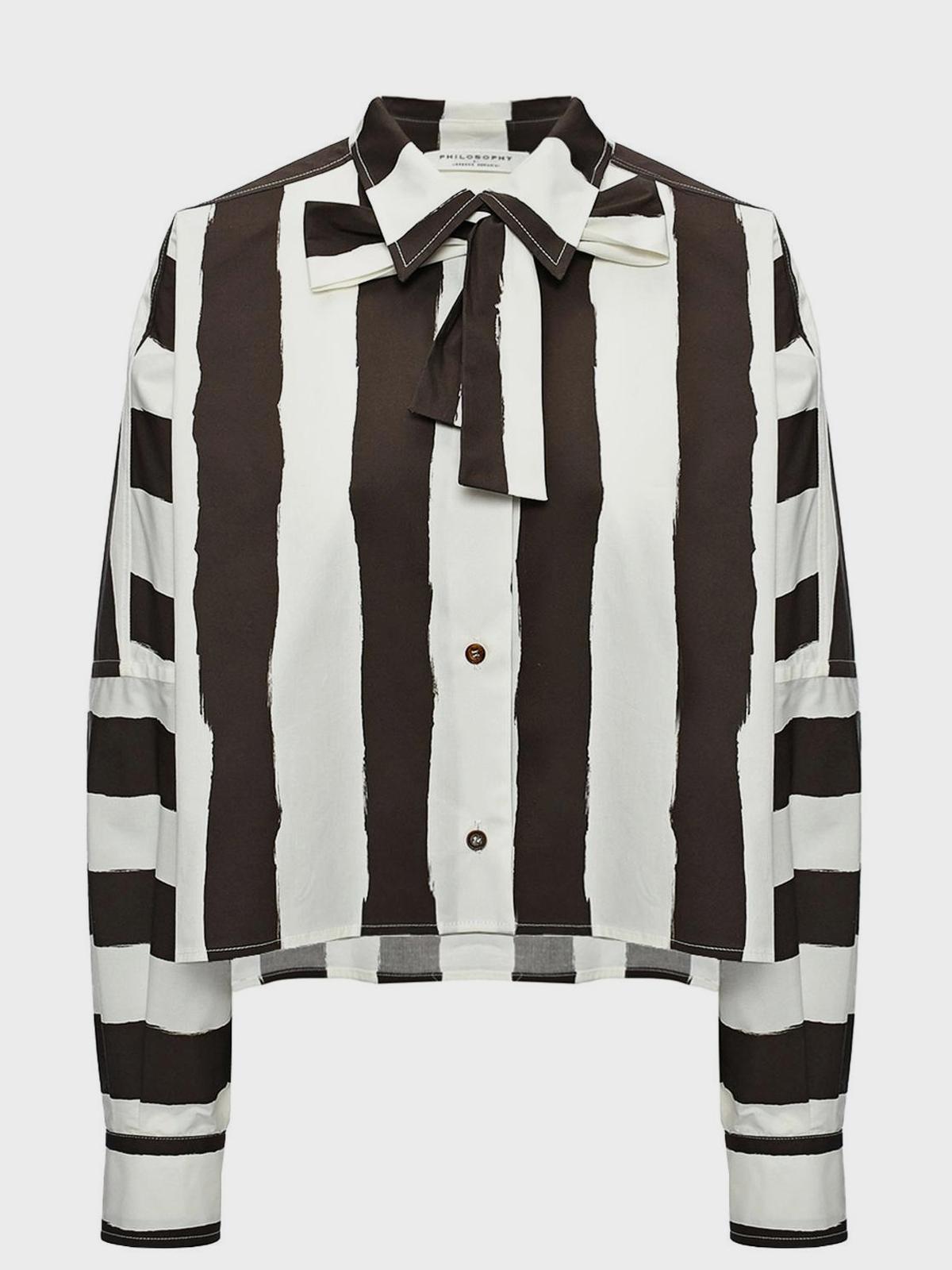 Блузка укороченная в полоску с бантом на груди Philosophy Di Lorenzo Serafini