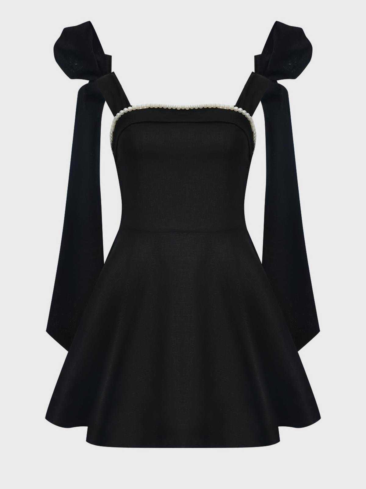Мини-сарафан с бантами, черный ALINE