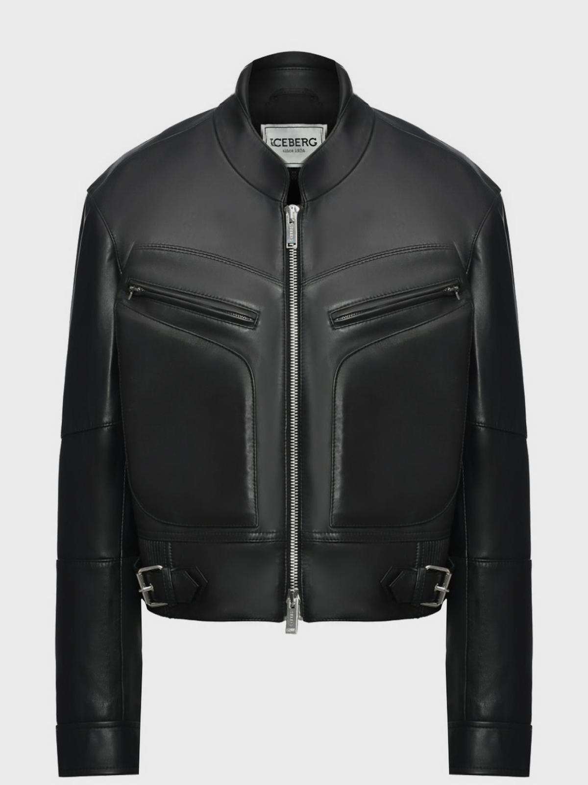Куртка кожаная с логотипом на спине, черная Iceberg
