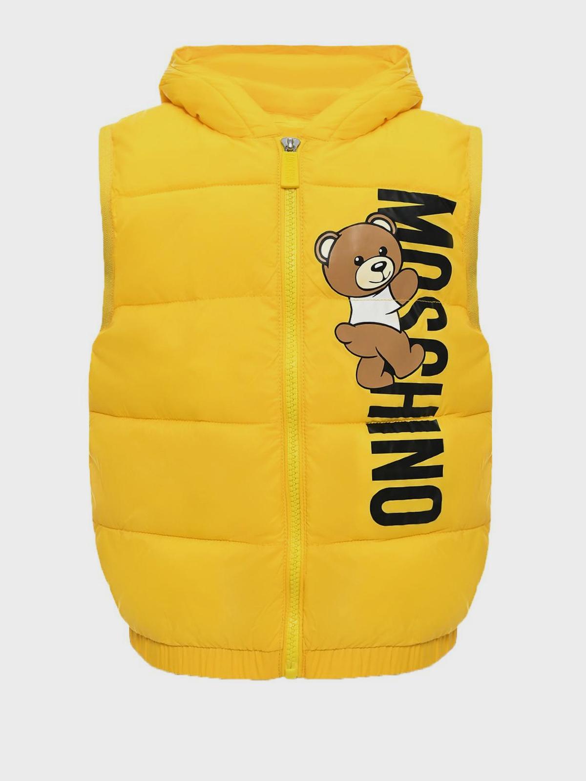 Жилет стеганый с логотипом мишкой, желтый Moschino