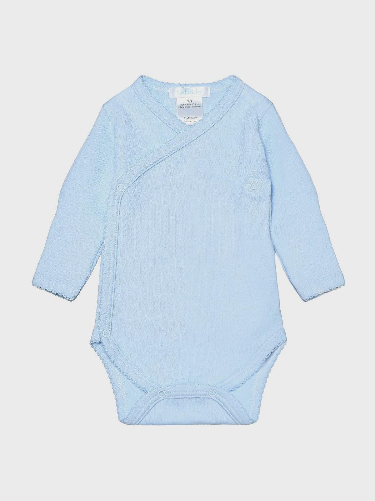 Боди на запах с ажурным трикотажем, голубое Lyda Baby