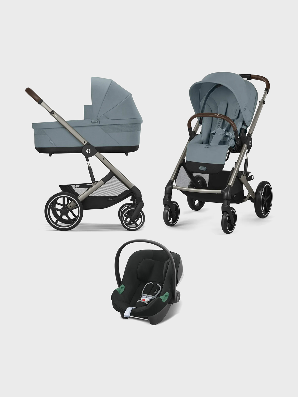 Коляска 3 в 1 Balios S Lux со спальным блоком Cot S и автокреслом Aton B2 i-Size, голубая CYBEX