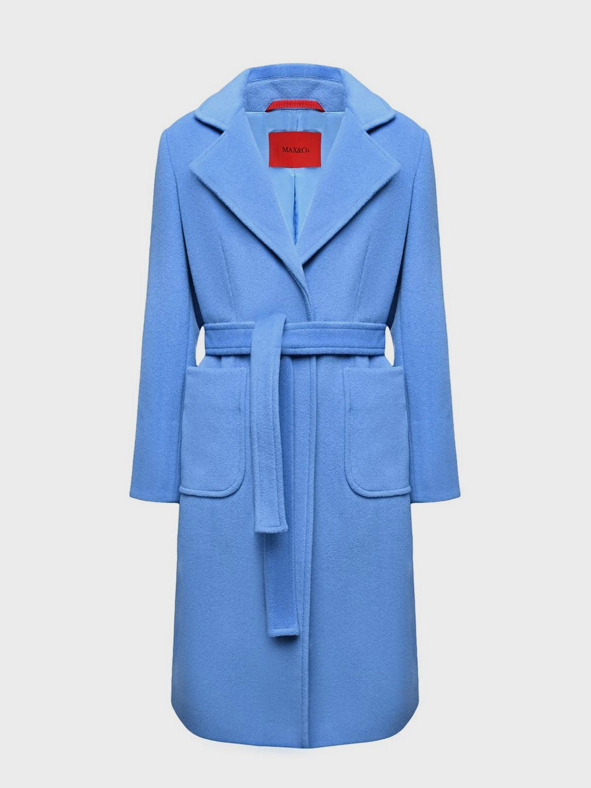 Пальто шерстяное с поясом, голубой  Max&amp;Co