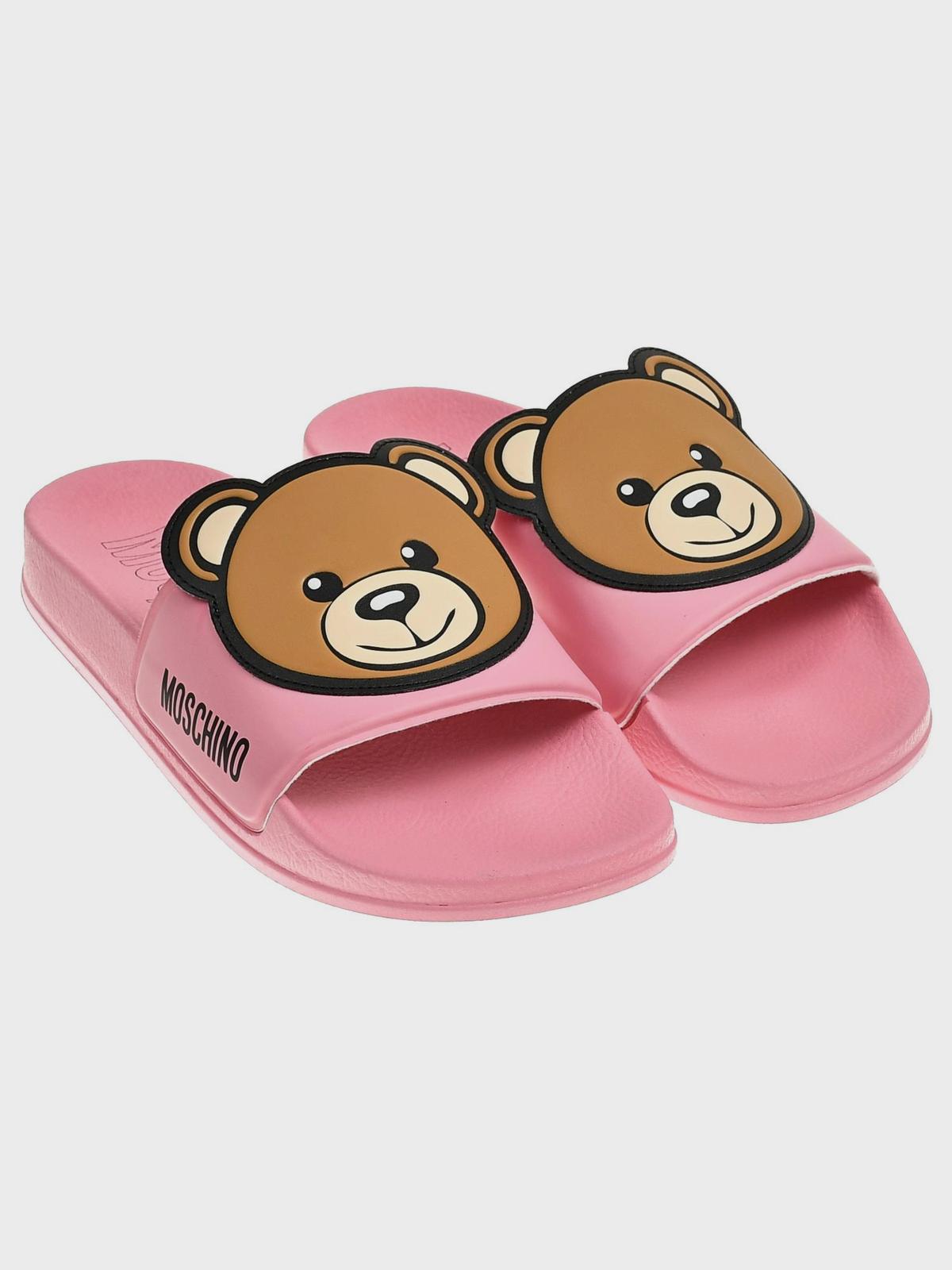 Шлепки с мишкой и логотипом, розовые Moschino