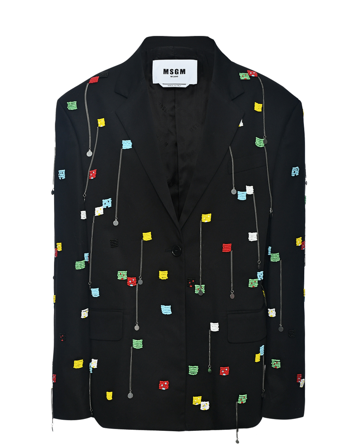 

Жакет однобортный вышитый бисером, черный MSGM